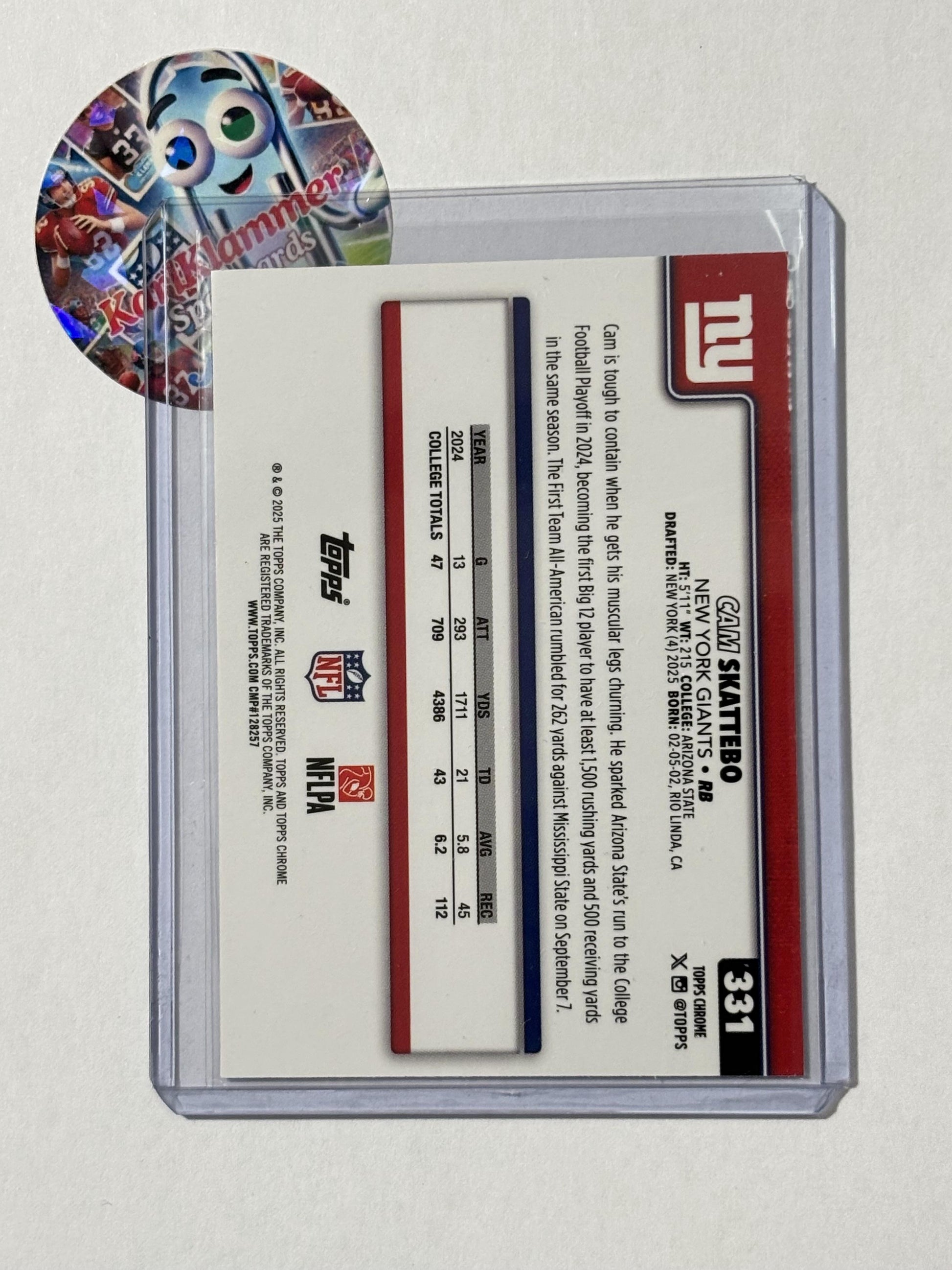 2025 Topps Chrome #331 Cam Skattebo New York Giants RC