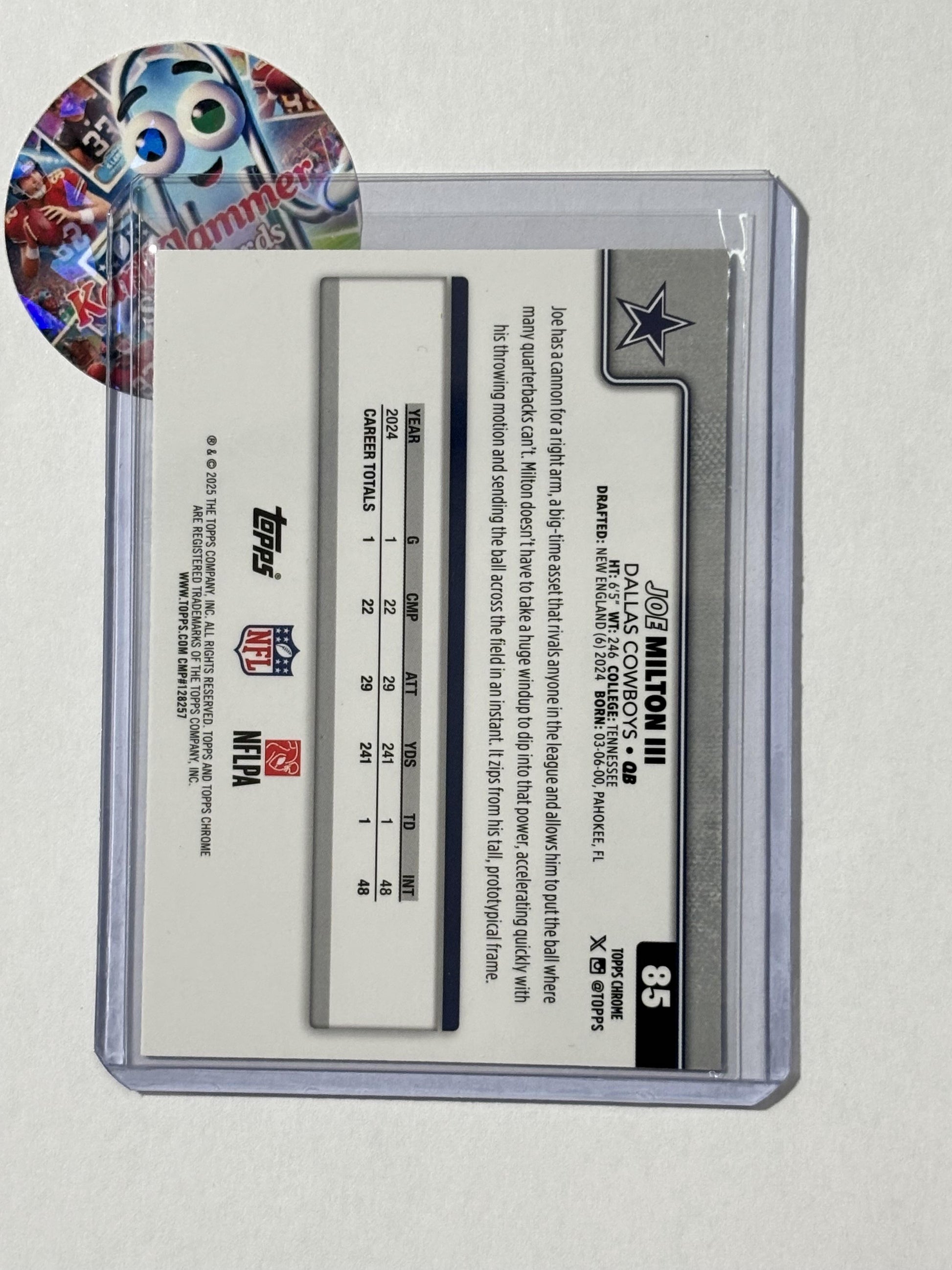 2025 Topps Chrome #85 Joe Milton III Red White and Blue Refractor Dallas Cowboys