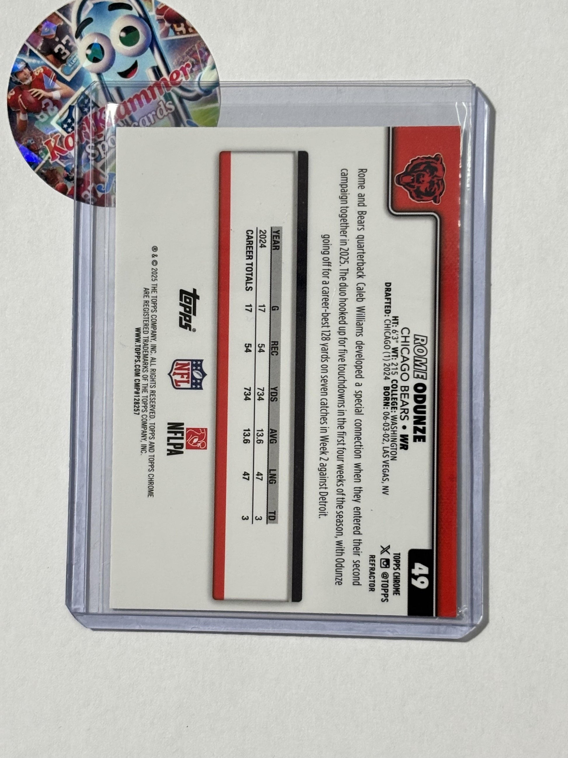 2025 Topps Chrome #49 Rome Odunze Refractor Chicago Bears