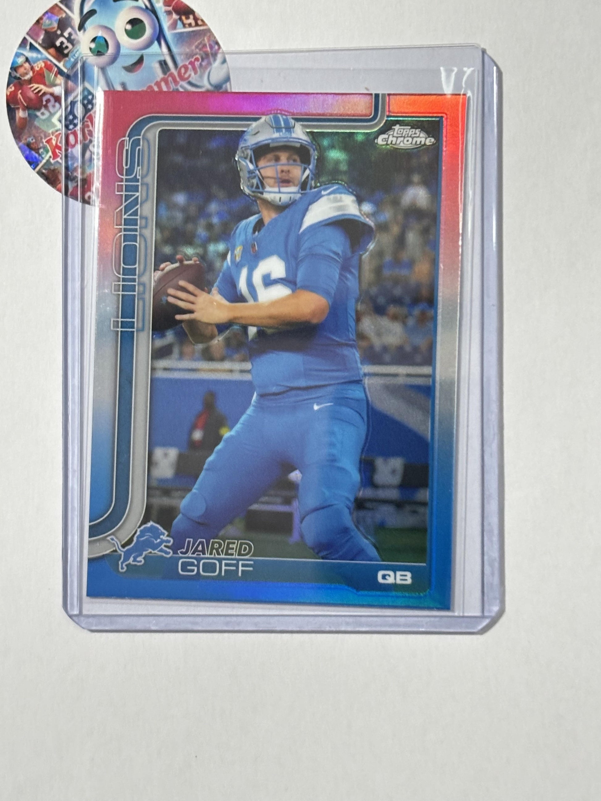 2025 Topps Chrome #102 Jared Goff Red White and Blue Refractor Detroit Lions
