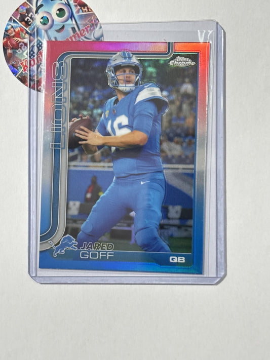 2025 Topps Chrome #102 Jared Goff Red White and Blue Refractor Detroit Lions