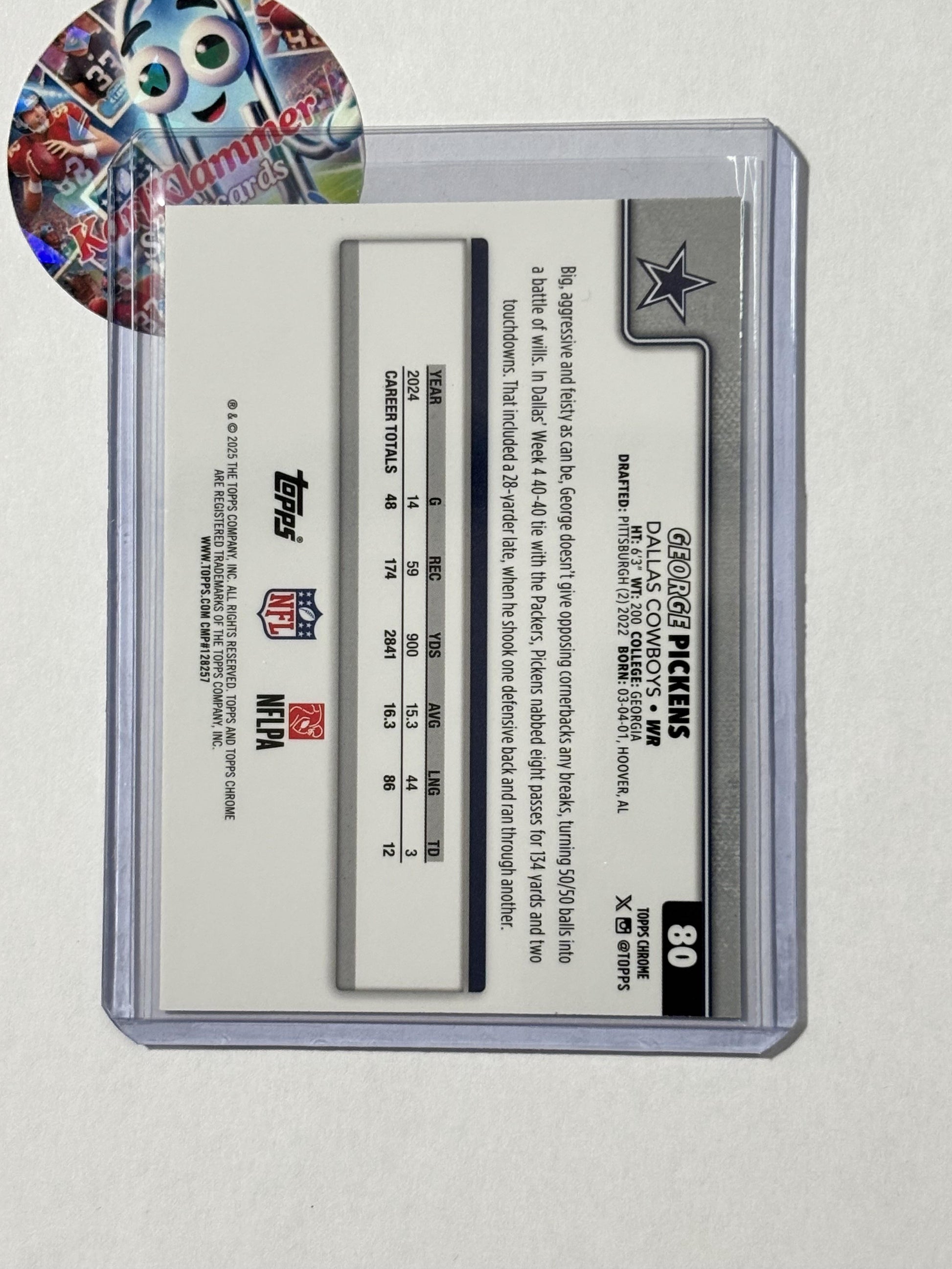 2025 Topps Chrome #80 George Pickens Ray Wave Refractor Dallas Cowboys