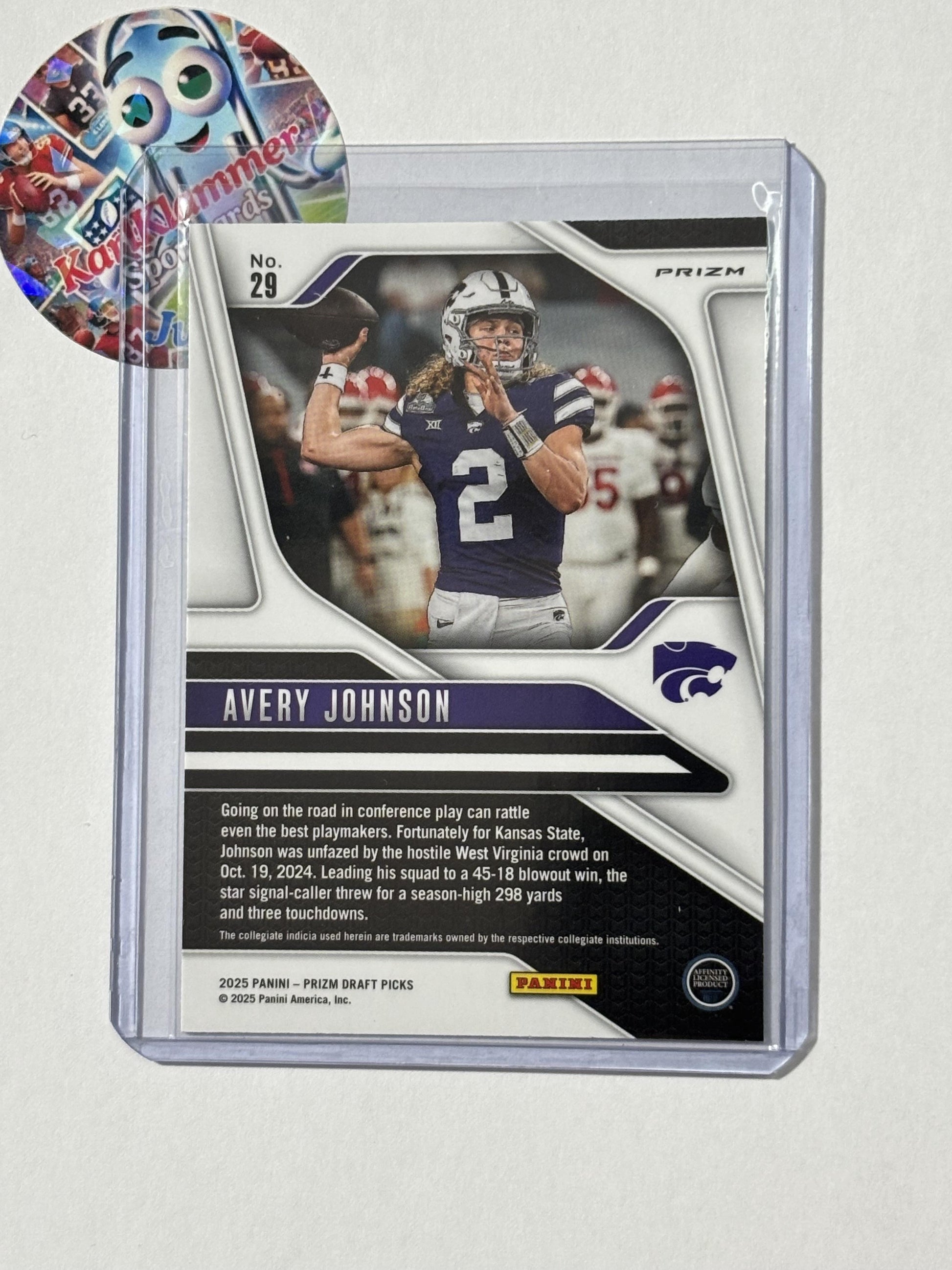 2025 Panini Prizm Draft Picks #29 Avery Johnson Prizms Silver Kansas State Wildcats