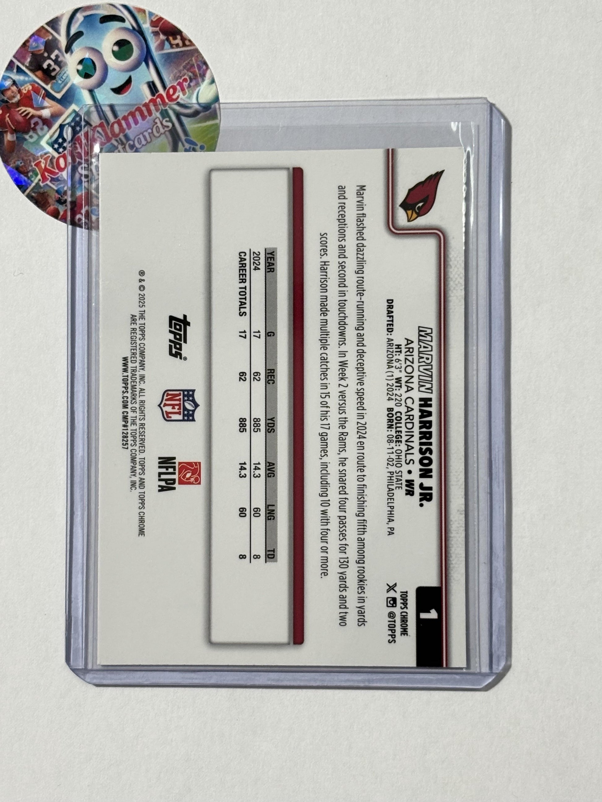 2025 Topps Chrome #1 Marvin Harrison Jr. Football Leather Refractor Arizona Cardinals