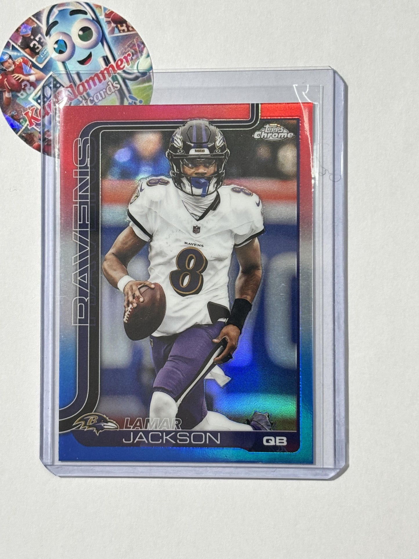 2025 Topps Chrome #24 Lamar Jackson Red White and Blue Refractor Baltimore Ravens