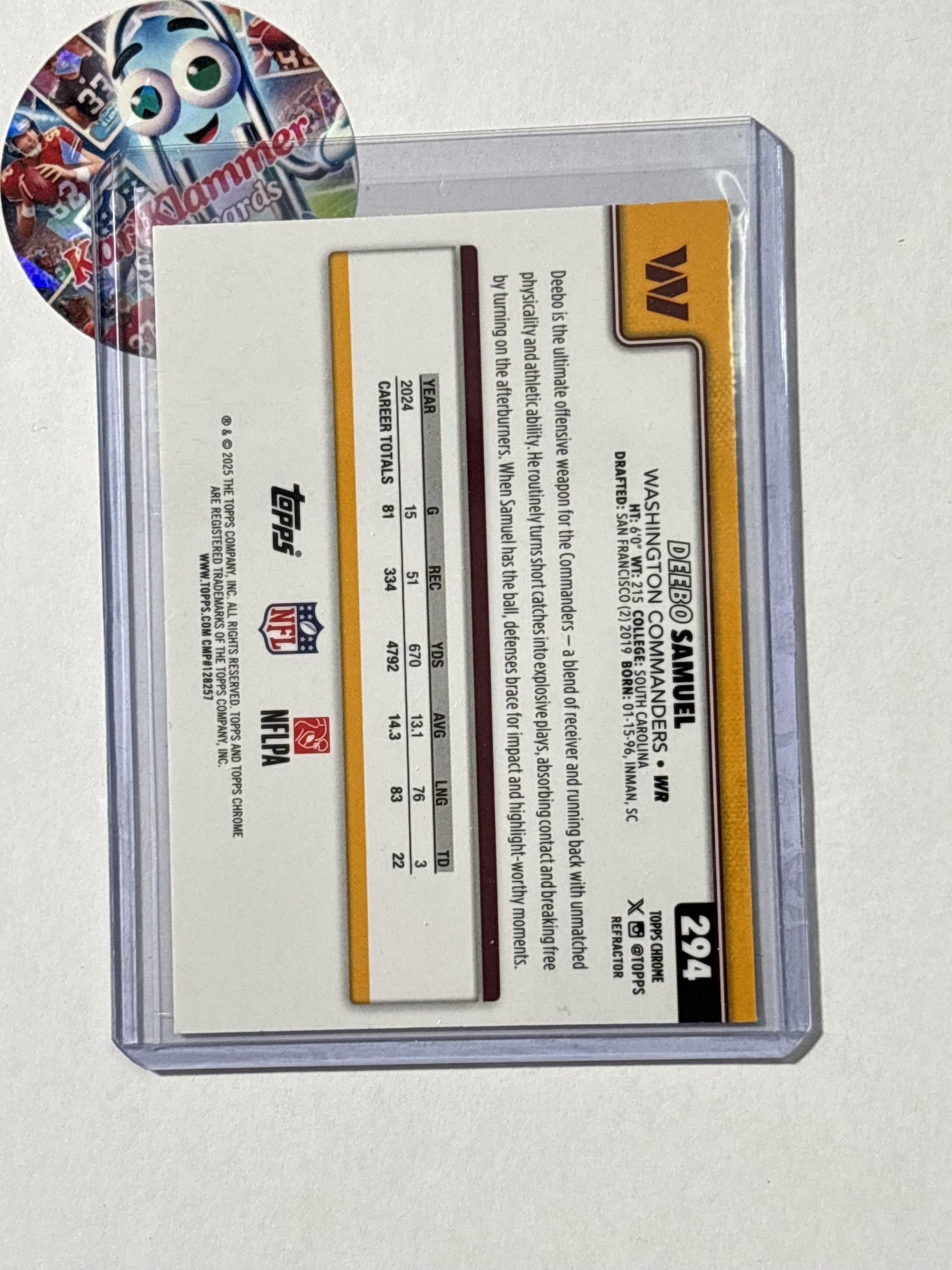 2025 Topps Chrome #294 Deebo Samuel Topps Refractor Washington Commanders