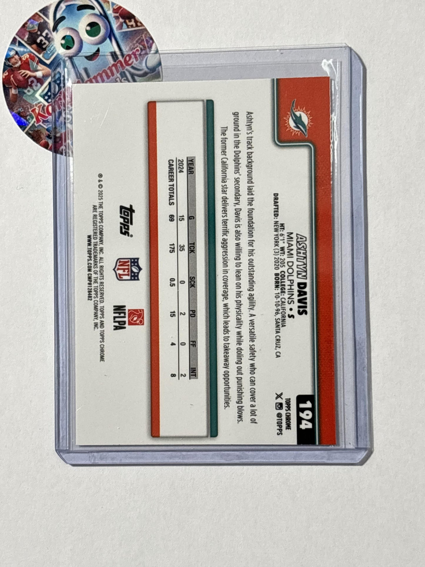 2025 Topps Chrome #194 Ashtyn Davis Lightboard Logo Miami Dolphins