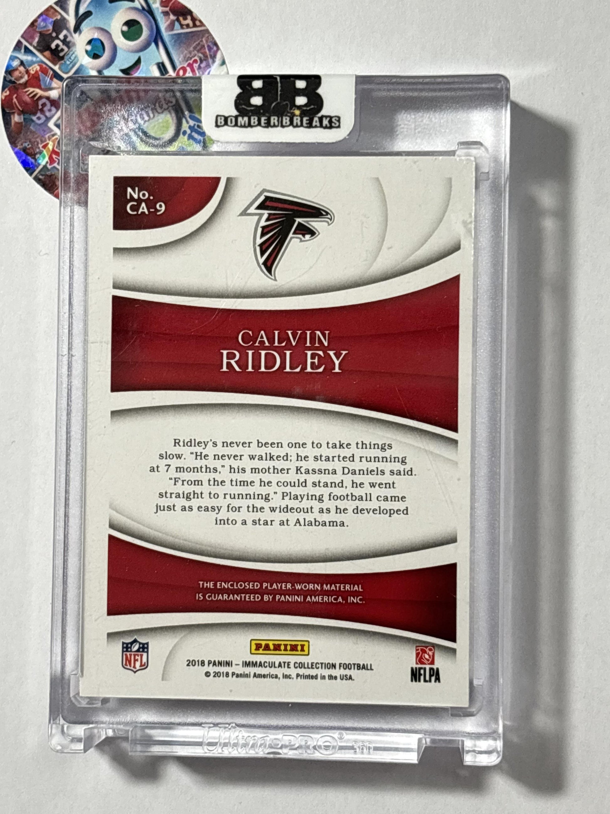 2018 Panini Immaculate Collection #CA-9 Calvin Ridley Rookie Player Caps Button 1of1 Atlanta Falcons SN,MEM
