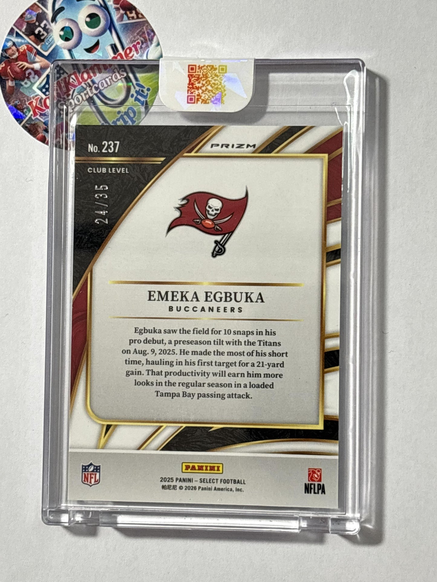 2025 Panini Select #237 Emeka Egbuka Blue and Orange Prizm Shock #/35 Tampa Bay Buccaneers SN