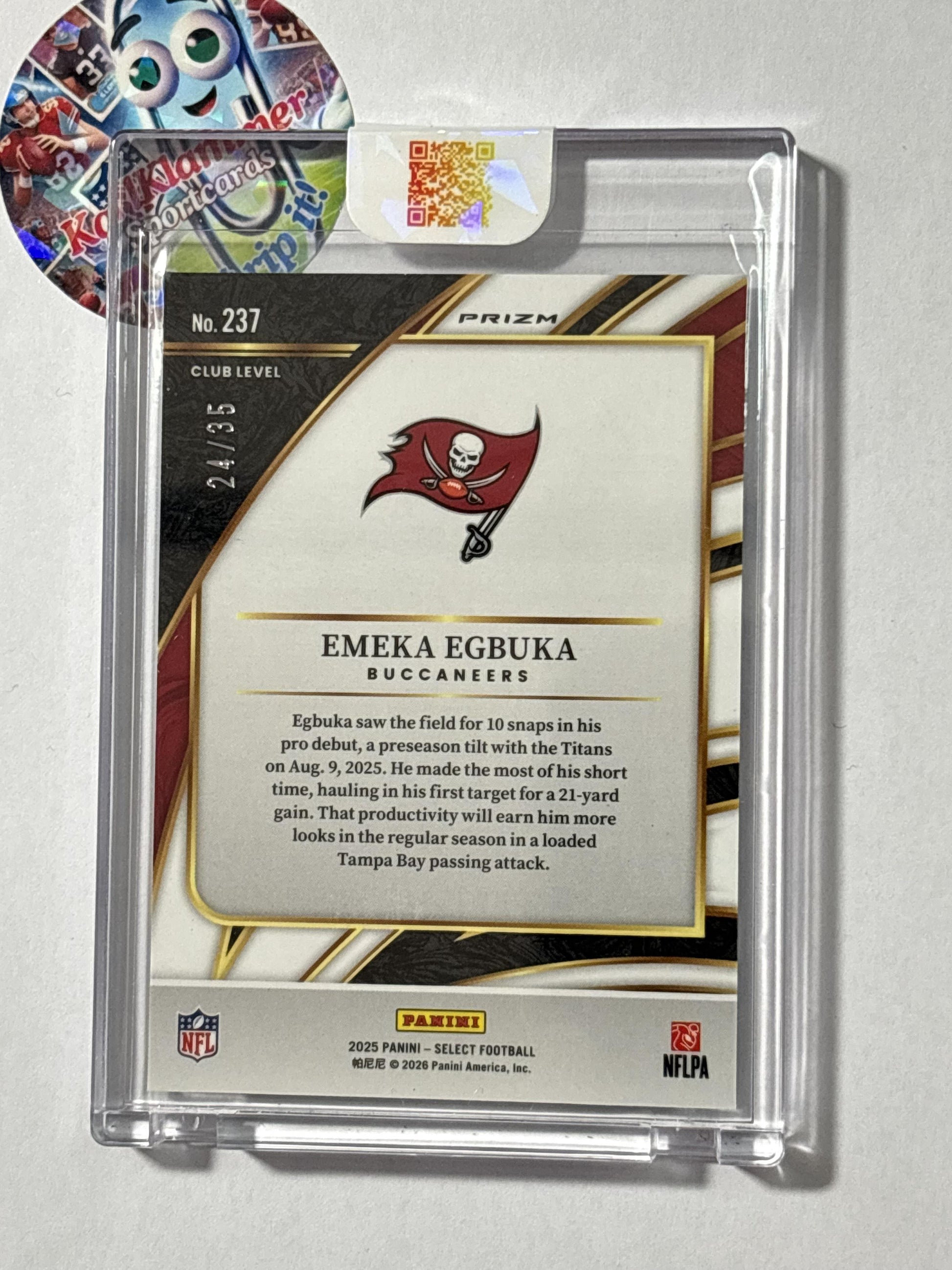 2025 Panini Select #237 Emeka Egbuka Blue and Orange Prizm Shock #/35 Tampa Bay Buccaneers SN