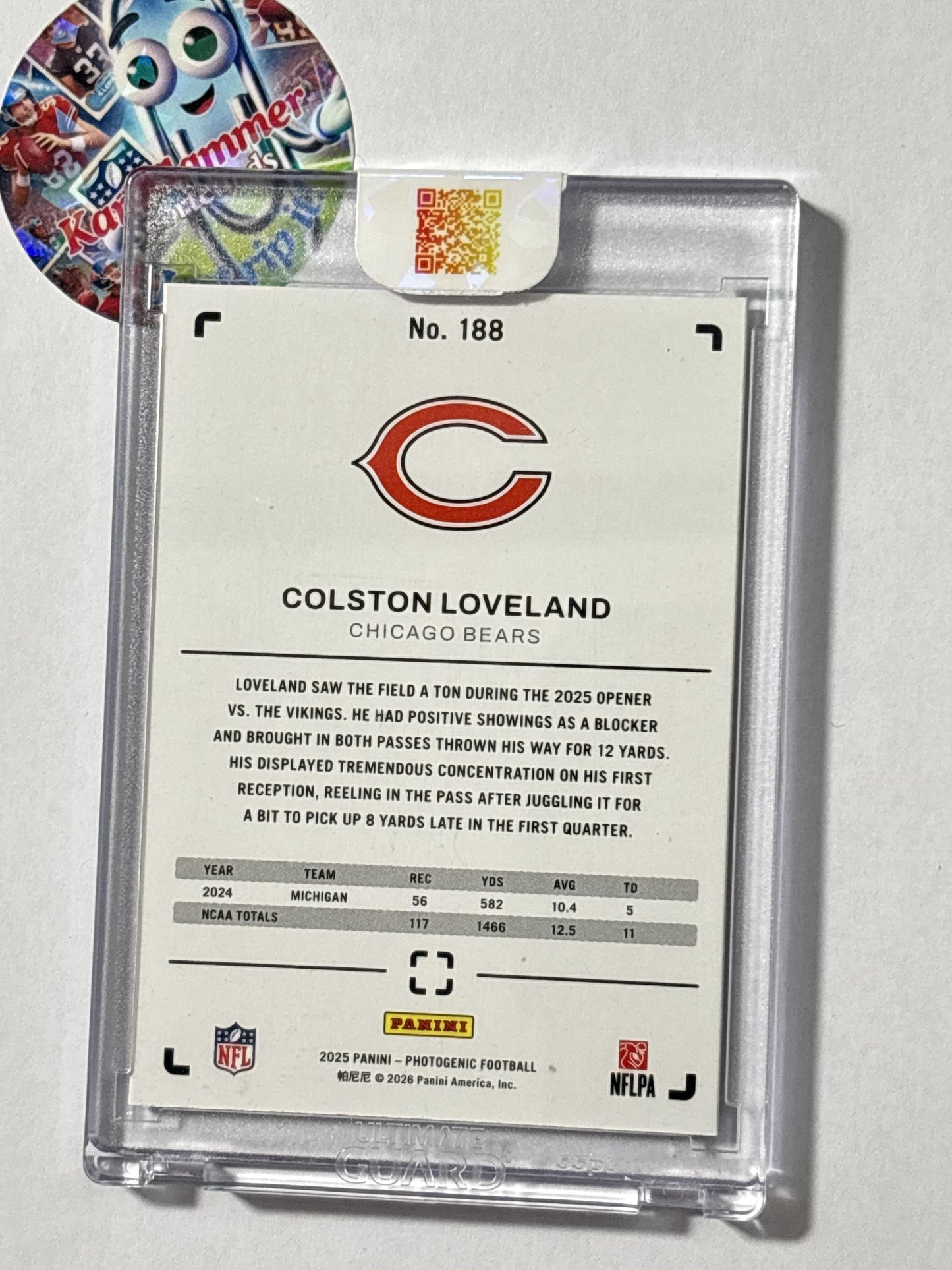 2025 Panini Photogenic #188 Colston Loveland Fireworks #/5 Chicago Bears SN,RC