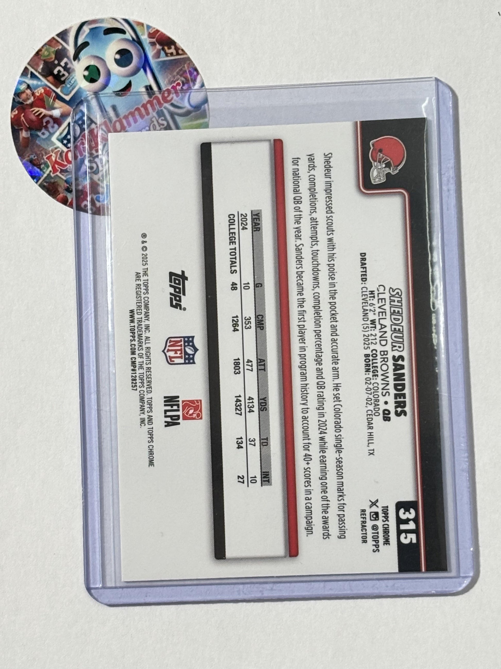 2025 Topps Chrome #315 Shedeur Sanders Topps Refractor Cleveland Browns RC