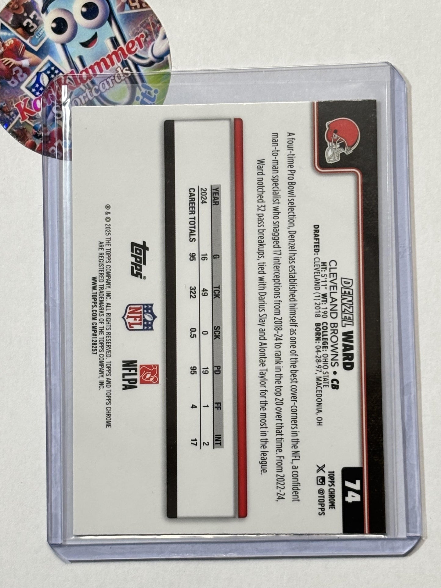 2025 Topps Chrome #74 Denzel Ward Lime Green X-Fractor Cleveland Browns