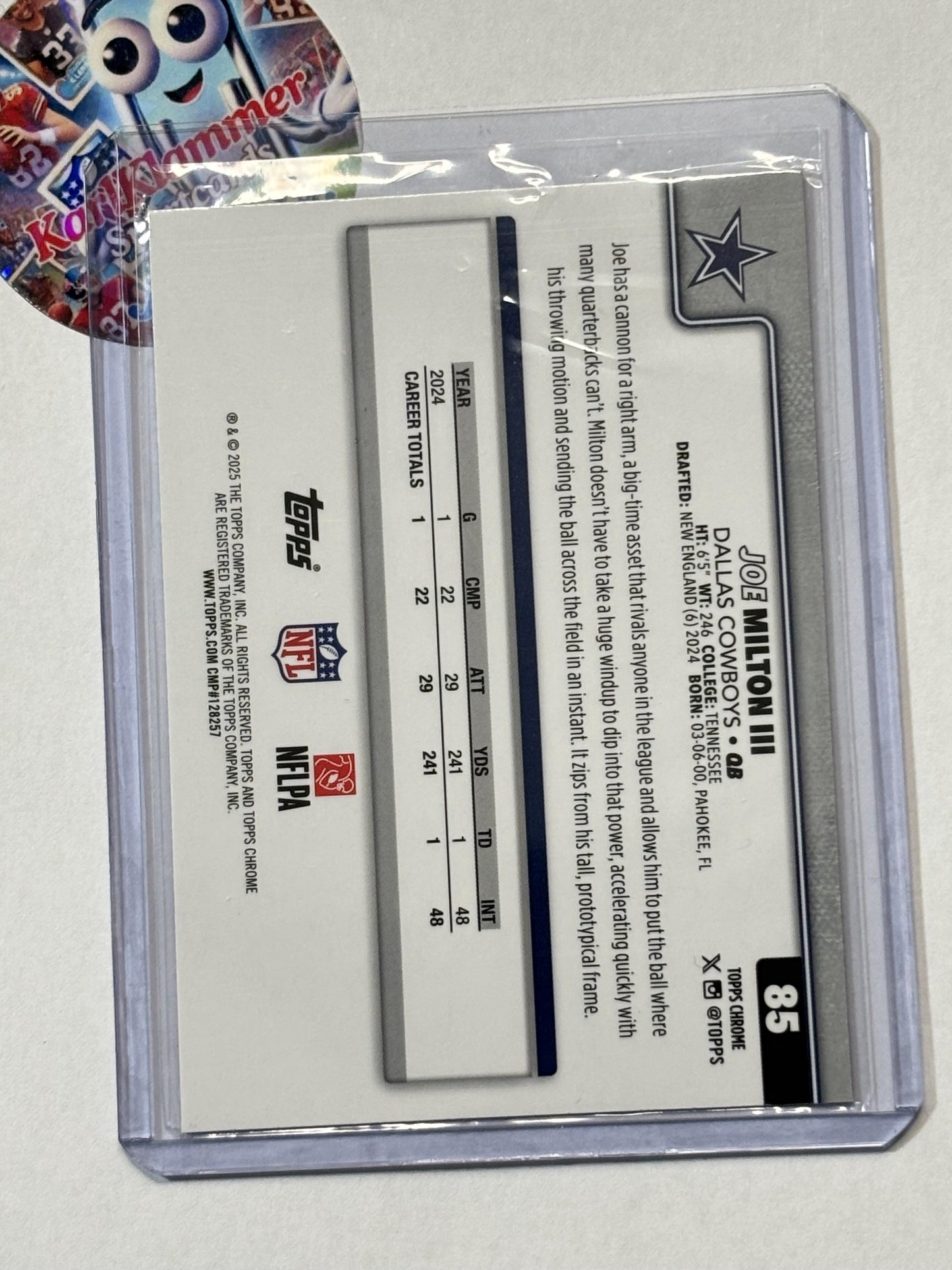 2025 Topps Chrome #85 Joe Milton III Football Leather Refractor Dallas Cowboys