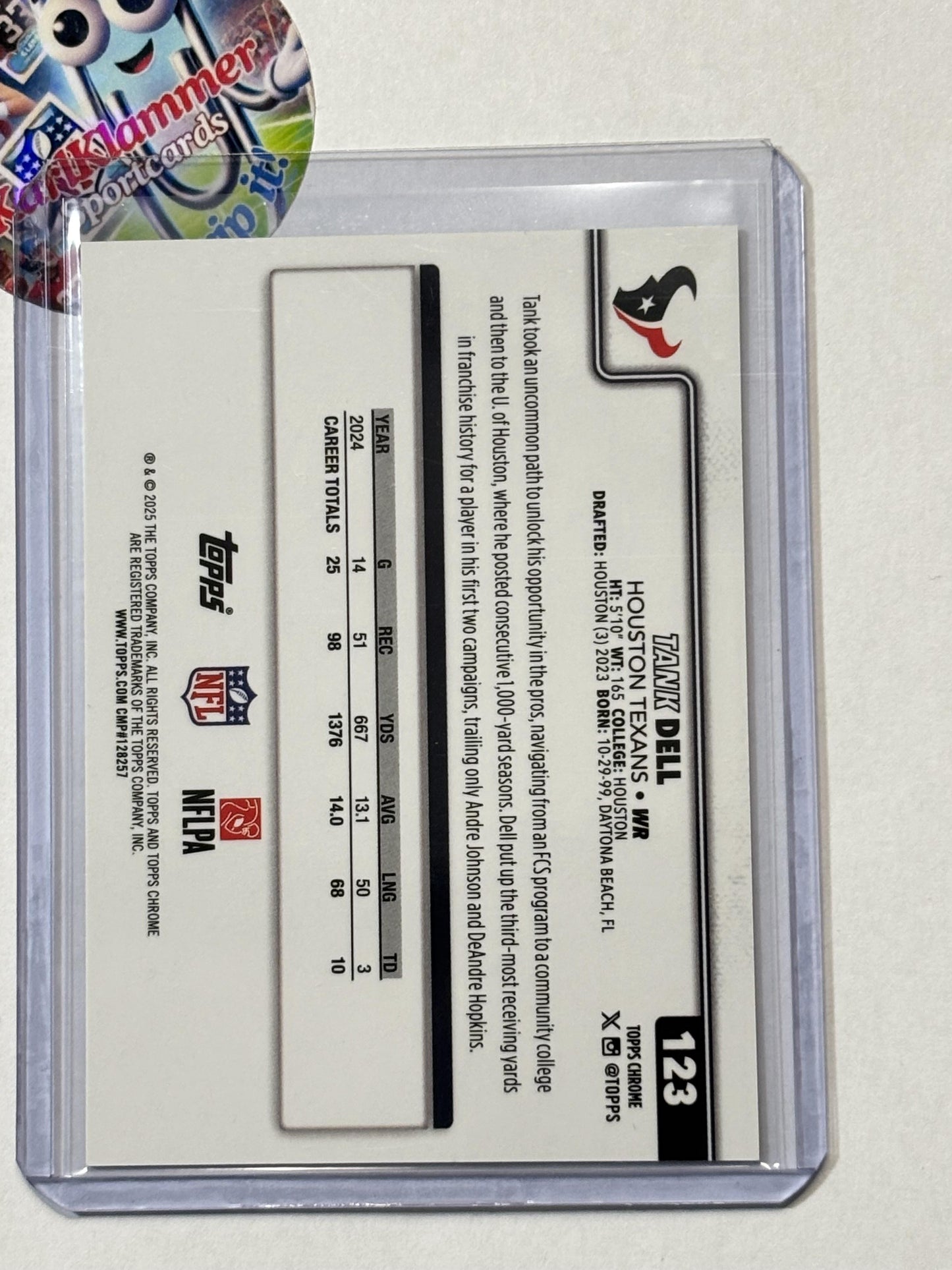 2025 Topps Chrome #123 Tank Dell Yellow Wave/275 Houston Texans SN