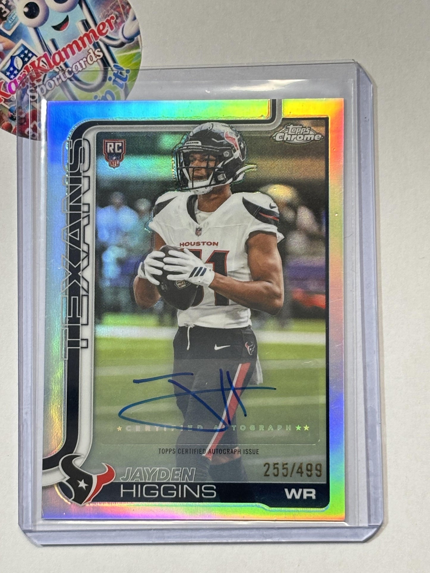 2025 Topps Chrome #RA-JHI Jayden Higgins Chrome Rookie Autographs /499 Houston Texans AU