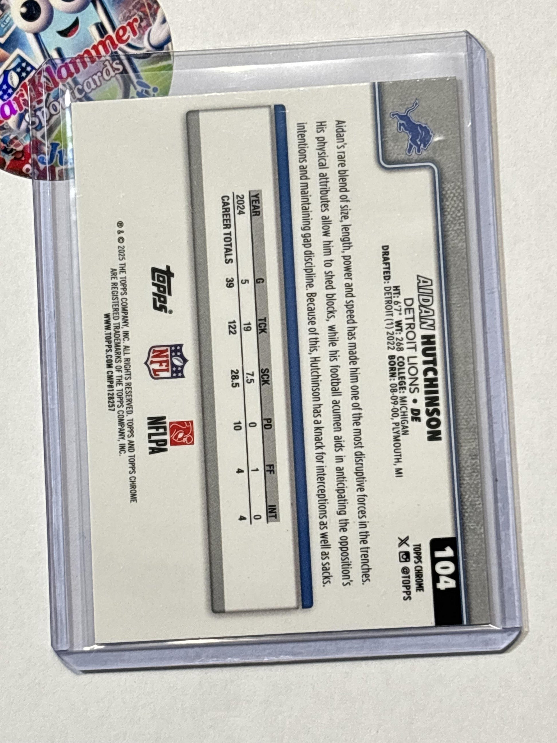 2025 Topps Chrome #104 Aidan Hutchinson Hot Pink X-Fractor Detroit Lions