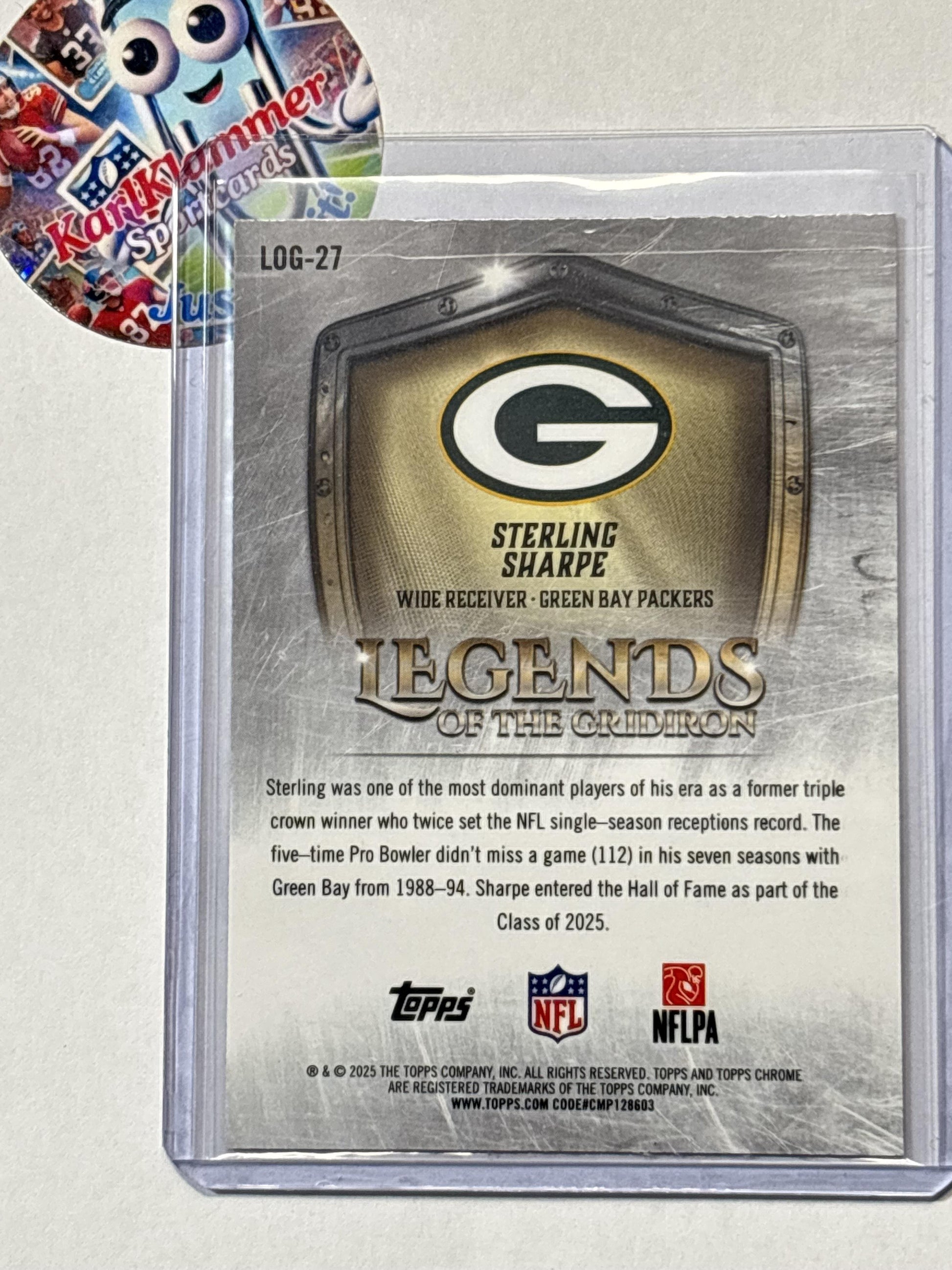 2025 Topps Chrome #LOG-27 Sterling Sharpe Legends of the Gridiron Pink Refractor #/250 Green Bay Packers SN