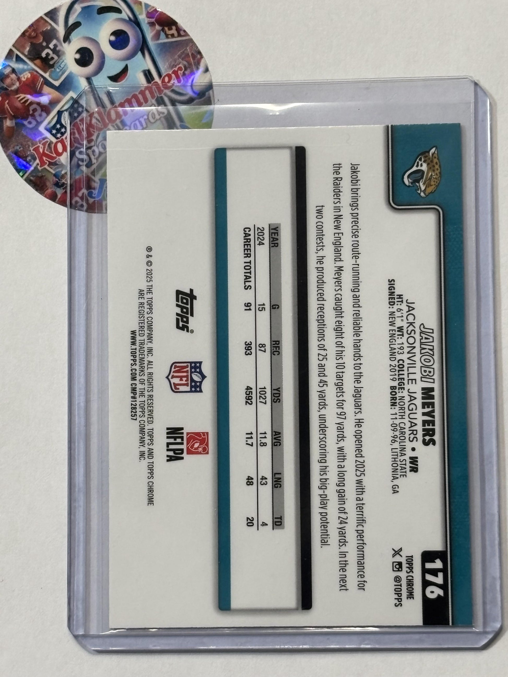 2025 Topps Chrome #176 Jakobi Meyers Red White and Blue Refractor Jacksonville Jaguars
