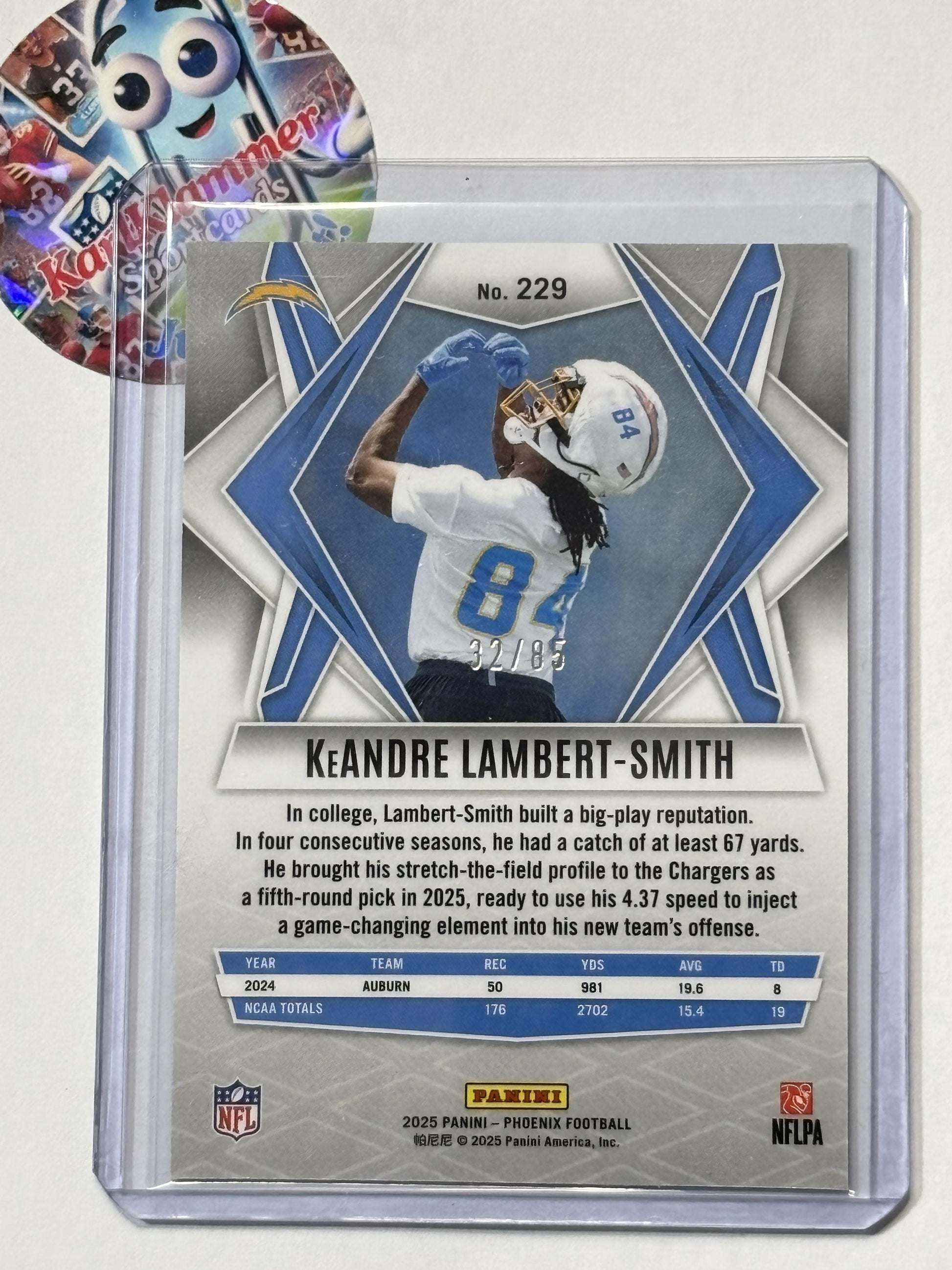 2025 Panini Phoenix #229 KeAndre Lambert-Smith Light Blue Mojo Prizm #/85 Los Angeles Chargers SN,RC