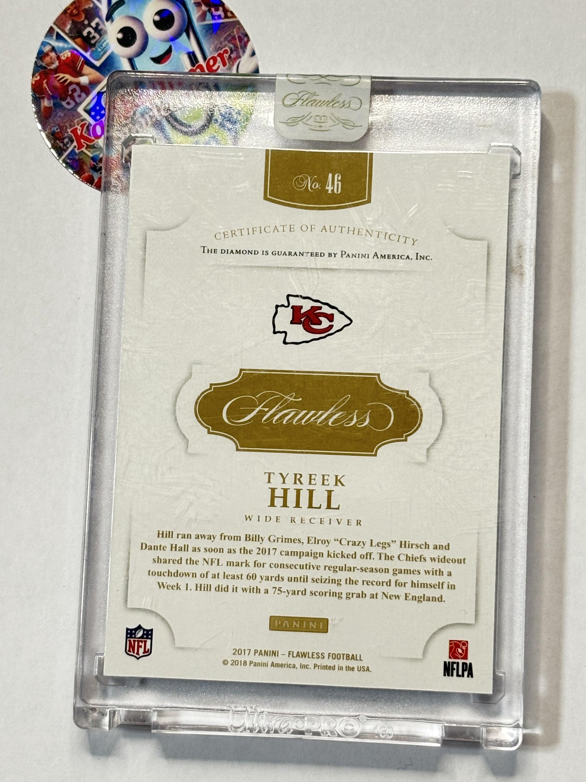 2017 Panini Flawless #46 Tyreek Hill Diamond #/10 Kansas City Chiefs SN