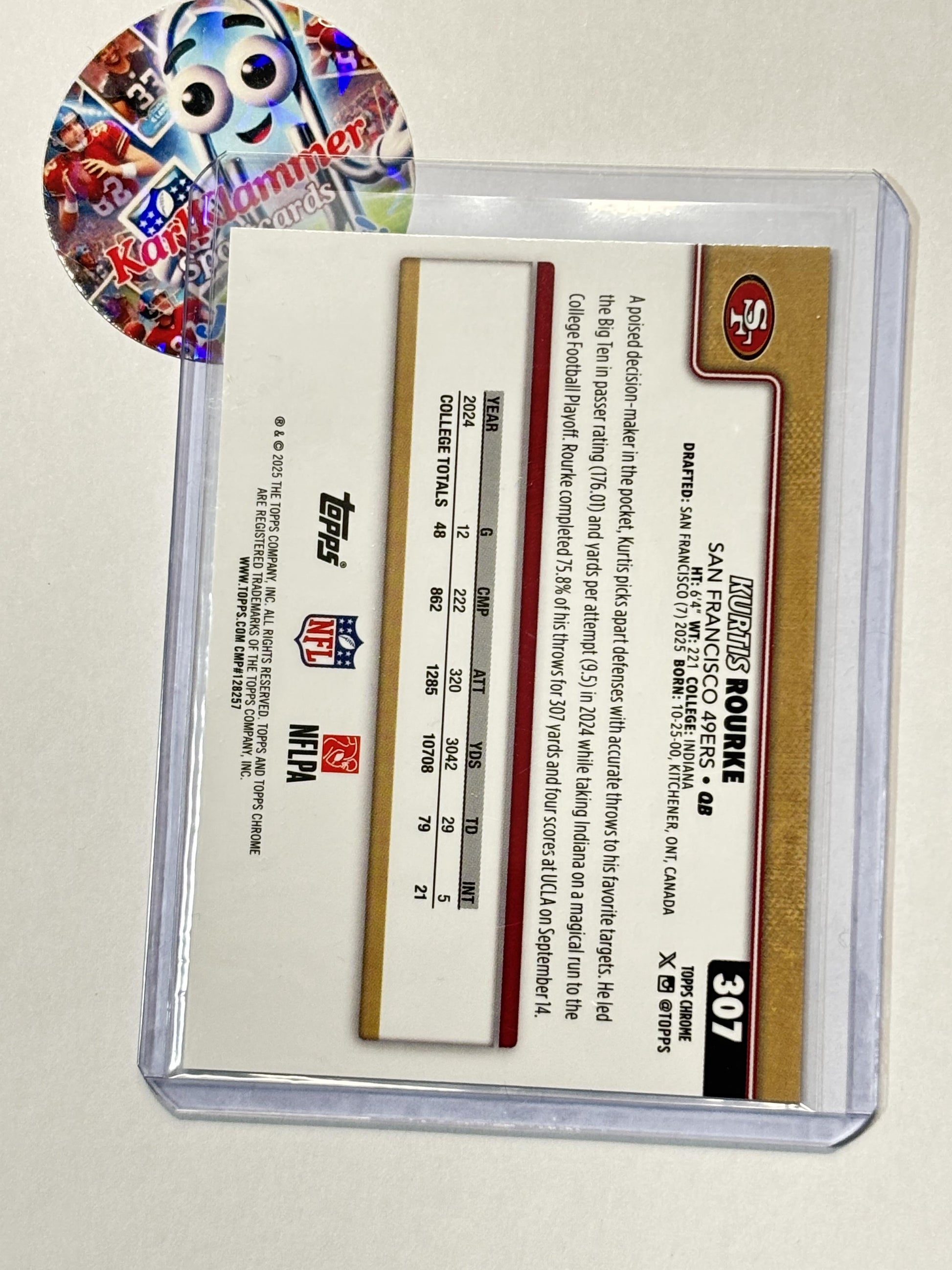 2025 Topps Chrome #307 Kurtis Rourke Aqua Wave Refractor #/199 San Francisco 49ers SN,RC