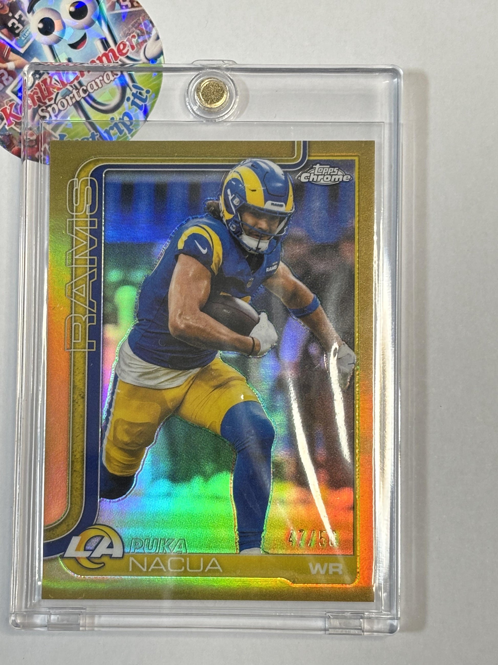 2025 Topps Chrome #166 Puka Nacua Gold Refractor #/50 Los Angeles Rams SN