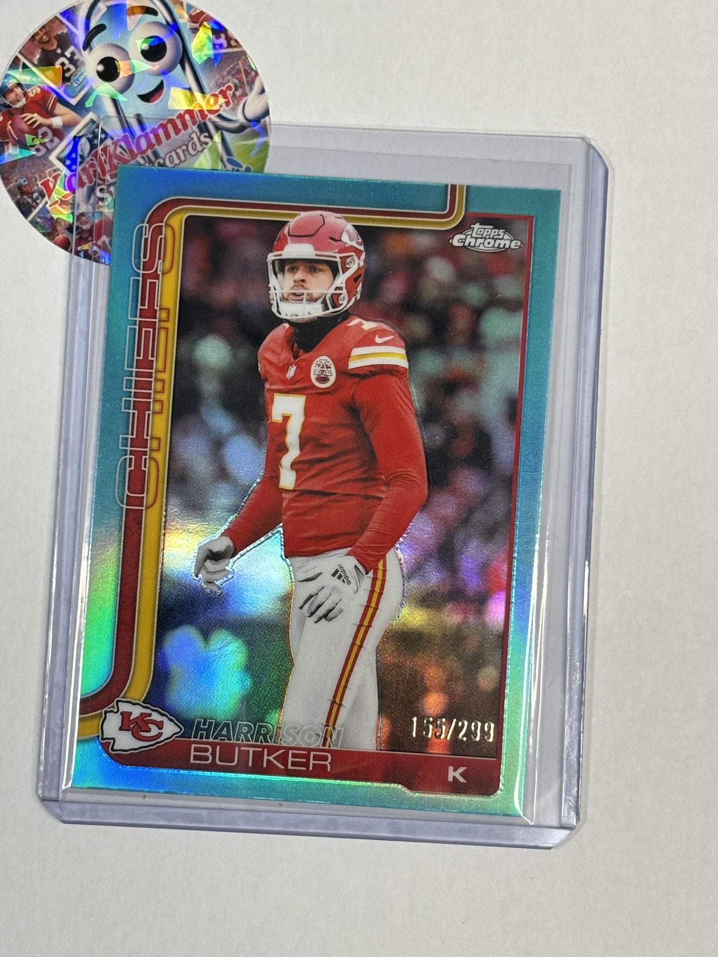 2025 Topps Chrome #151 Harrison Butker Teal Refractor #/299 Kansas City Chiefs SN