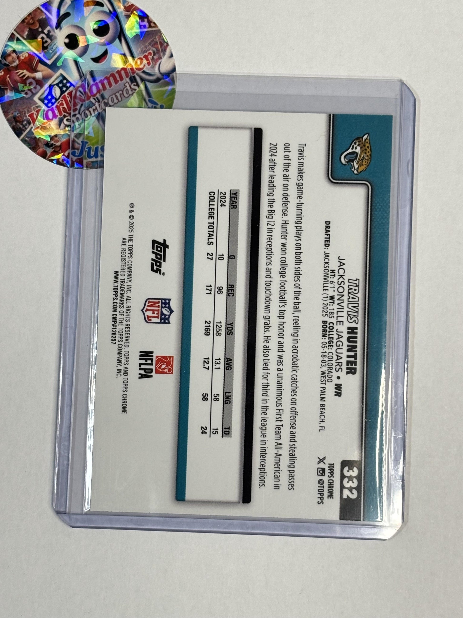 2025 Topps Chrome #332 Travis Hunter X-Fractor Jacksonville Jaguars RC