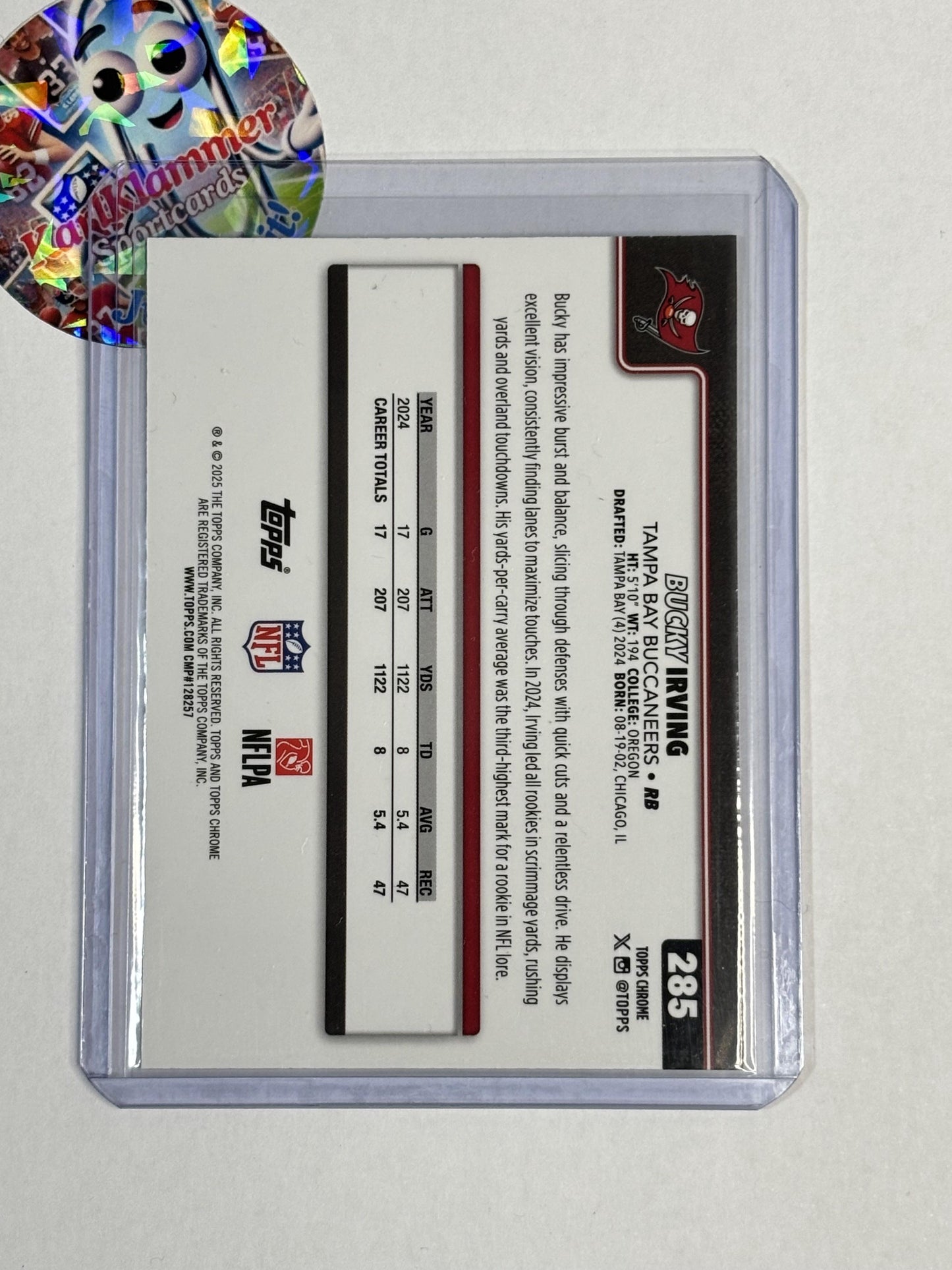 2025 Topps Chrome #285 Bucky Irving Lime Green X-Fractor Tampa Bay Buccaneers