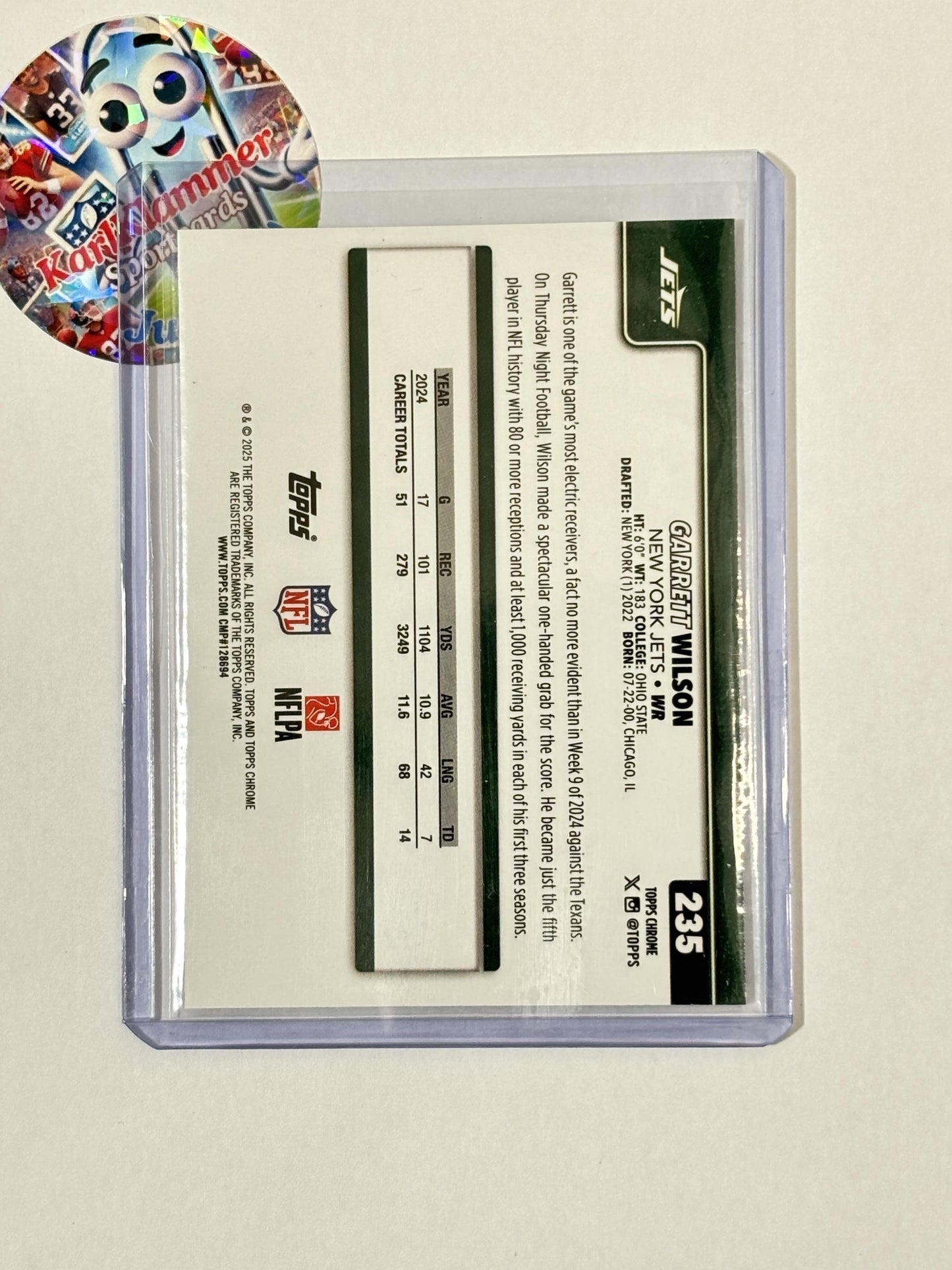 2025 Topps Chrome #235 Garrett Wilson Etch Refractor New York Jets