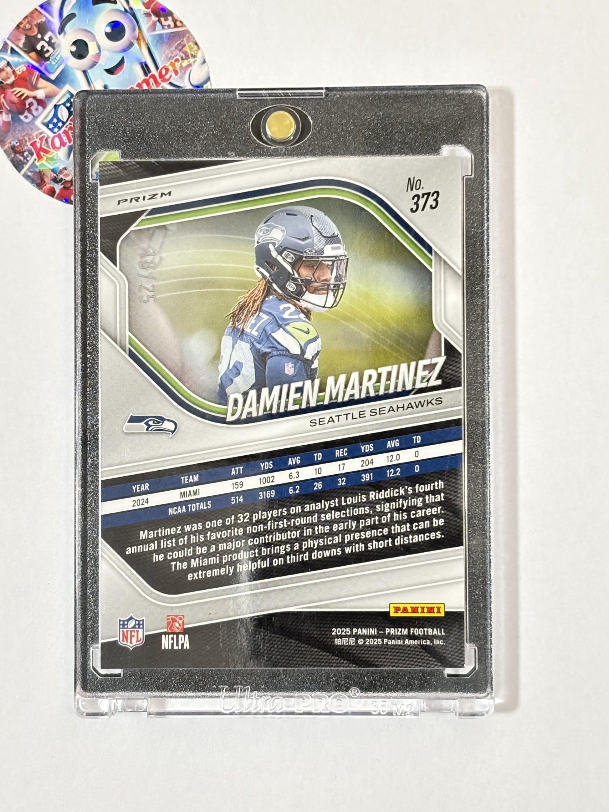 2025 Panini Prizm #373 Damien Martinez Navy Camo #/25 Seattle Seahawks SN