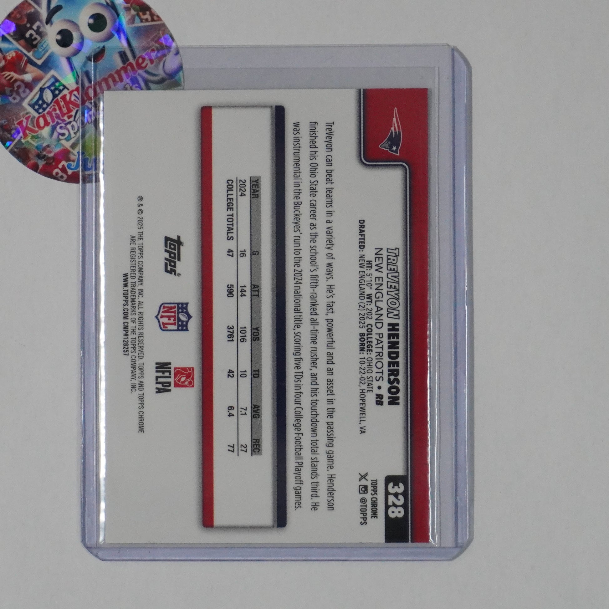 2025 Topps Chrome #328 TreVeyon Henderson Lime Green X-Fractor Patriots