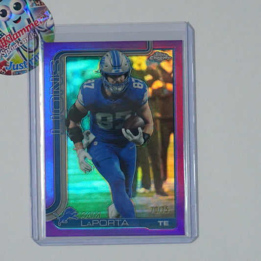 2025 Topps Chrome #100 Sam LaPorta Purple Refractor #/75 Detroit Lions SN