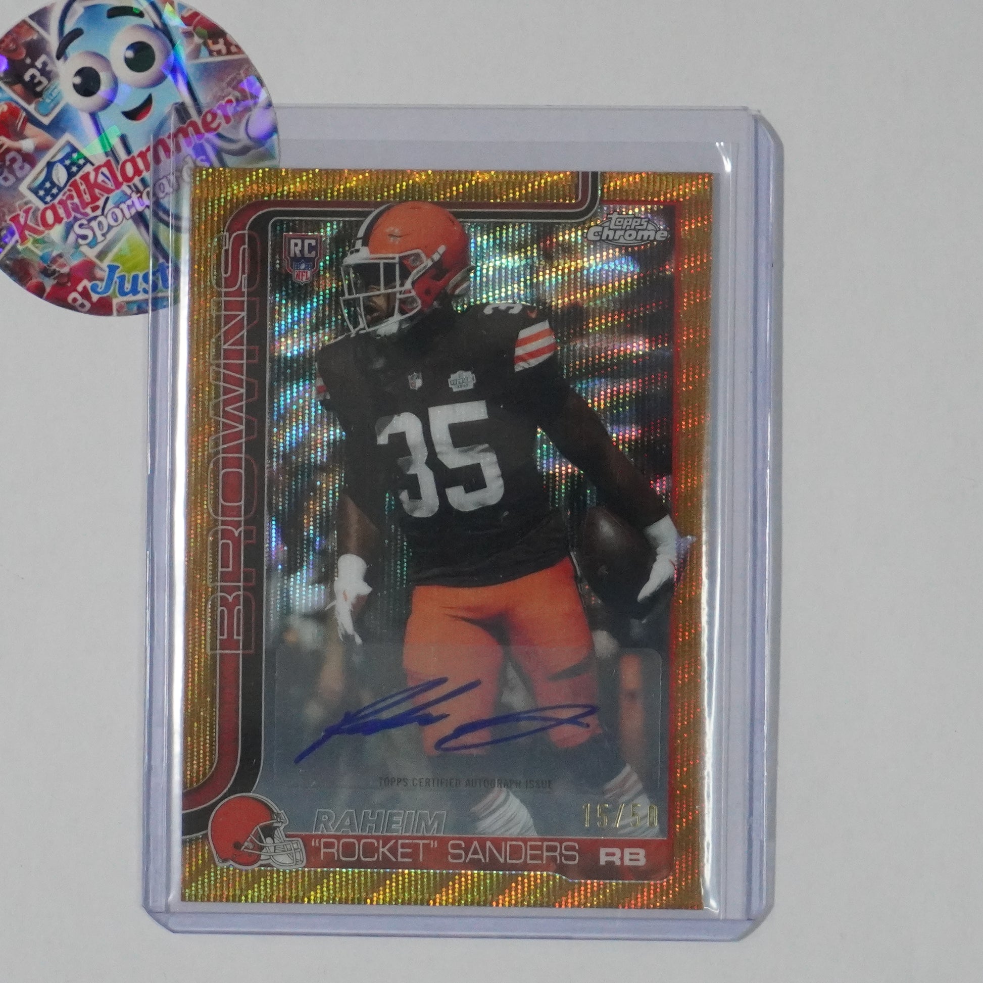2025 Topps Chrome #RRA-RRS Raheim Sanders Rookie Auto Gold Wave Refractor #/50