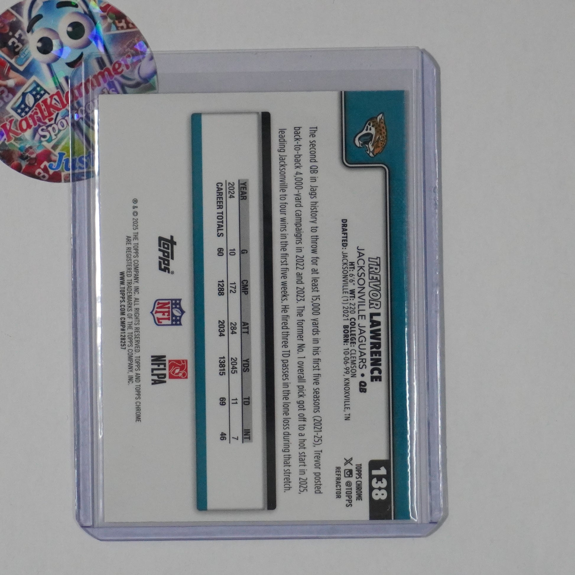 2025 Topps Chrome #138 Trevor Lawrence Refractor Jacksonville Jaguars