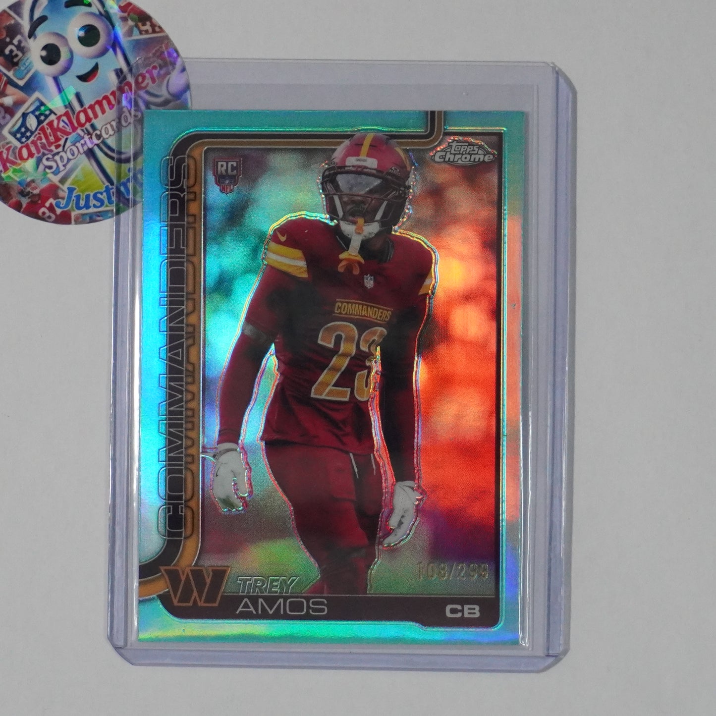 2025 Topps Chrome #371 Trey Amos Teal Refractor #/299 Washington Commanders