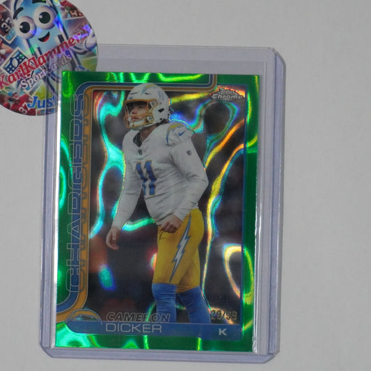 2025 Topps Chrome #162 Cameron Dicker Green Refractor Lava Chargers SN