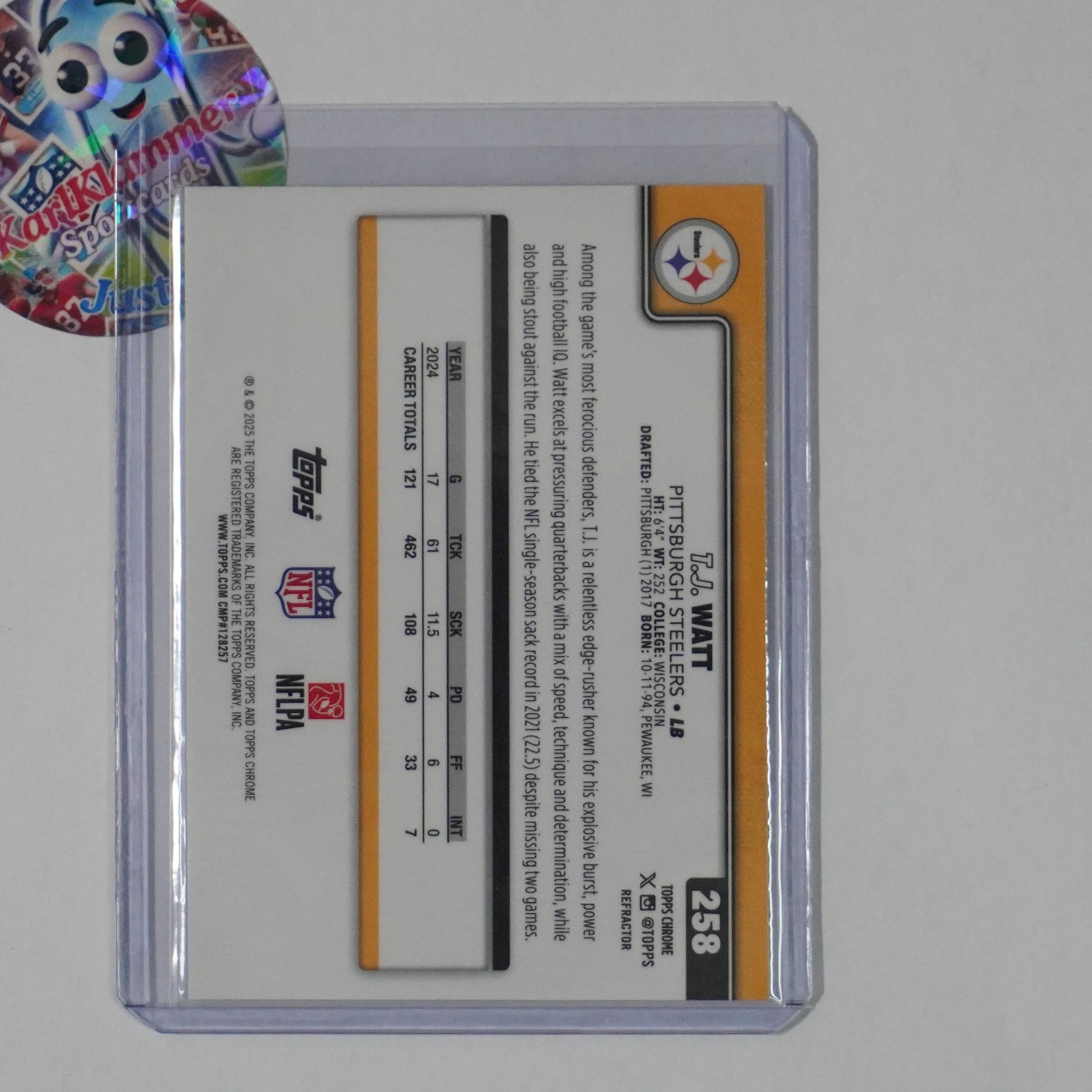 2025 Topps Chrome #258 T.J. Watt Refractor Pittsburgh Steelers