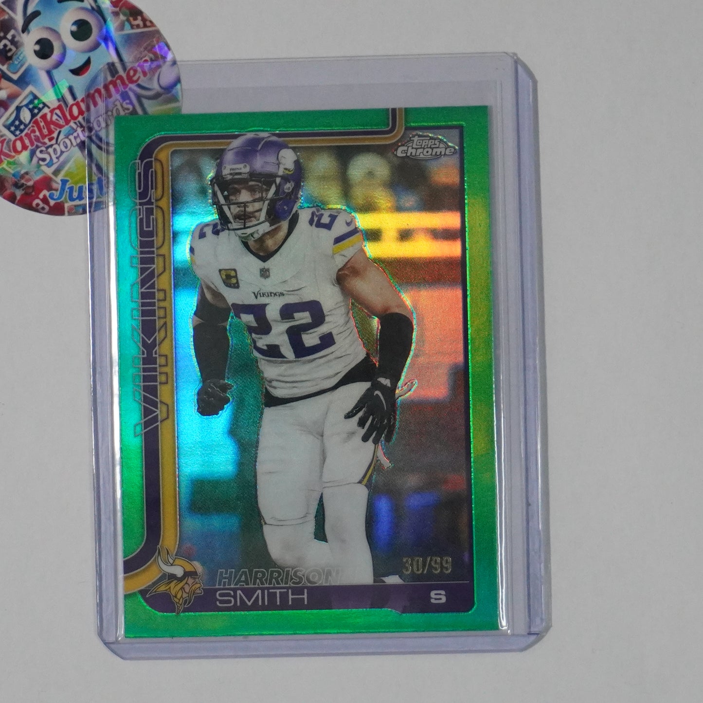 2025 Topps Chrome #204 Harrison Smith Green Refractor #/99 Minnesota Vikings SN