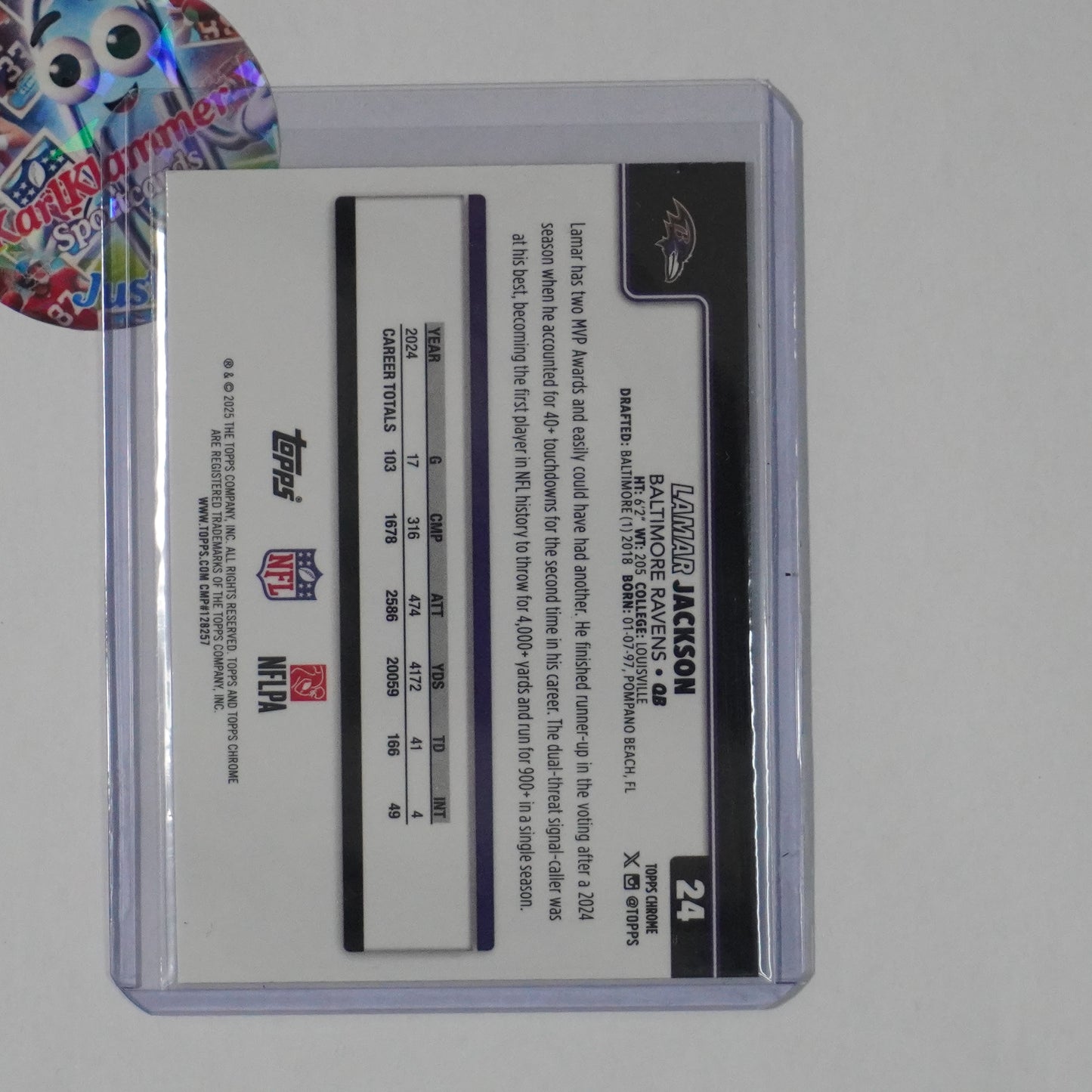 2025 Topps Chrome #24 Lamar Jackson Football Leather Refractor Baltimore Ravens