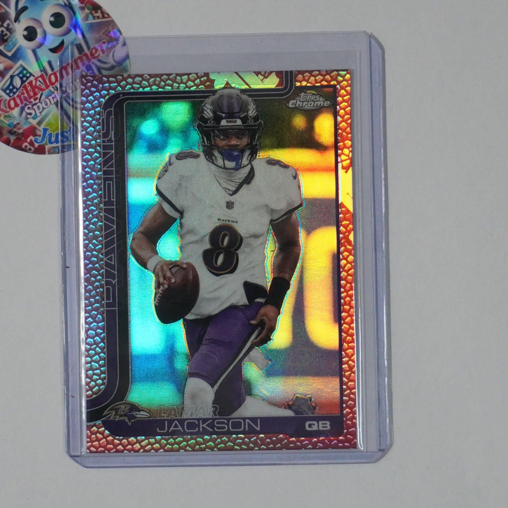 2025 Topps Chrome #24 Lamar Jackson Football Leather Refractor Baltimore Ravens
