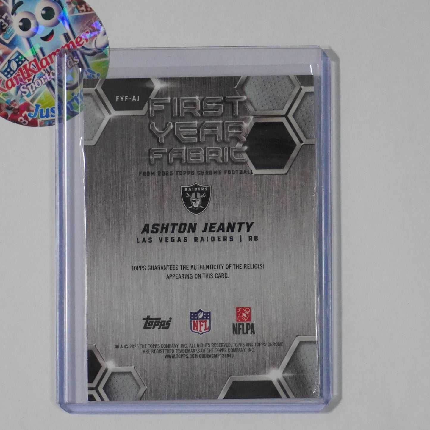 2025 Topps Chrome #FYF-AJ Ashton Jeanty First Year Fabric Las Vegas Raiders MEM