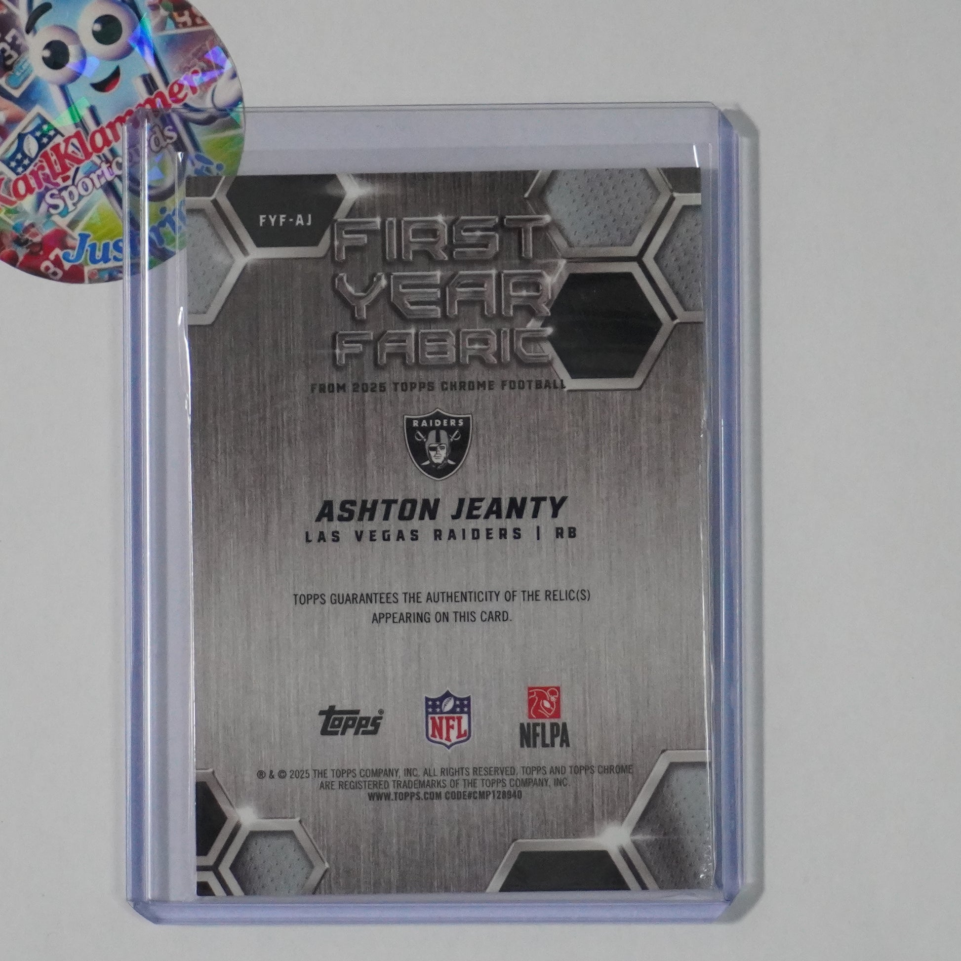2025 Topps Chrome #FYF-AJ Ashton Jeanty First Year Fabric Las Vegas Raiders MEM