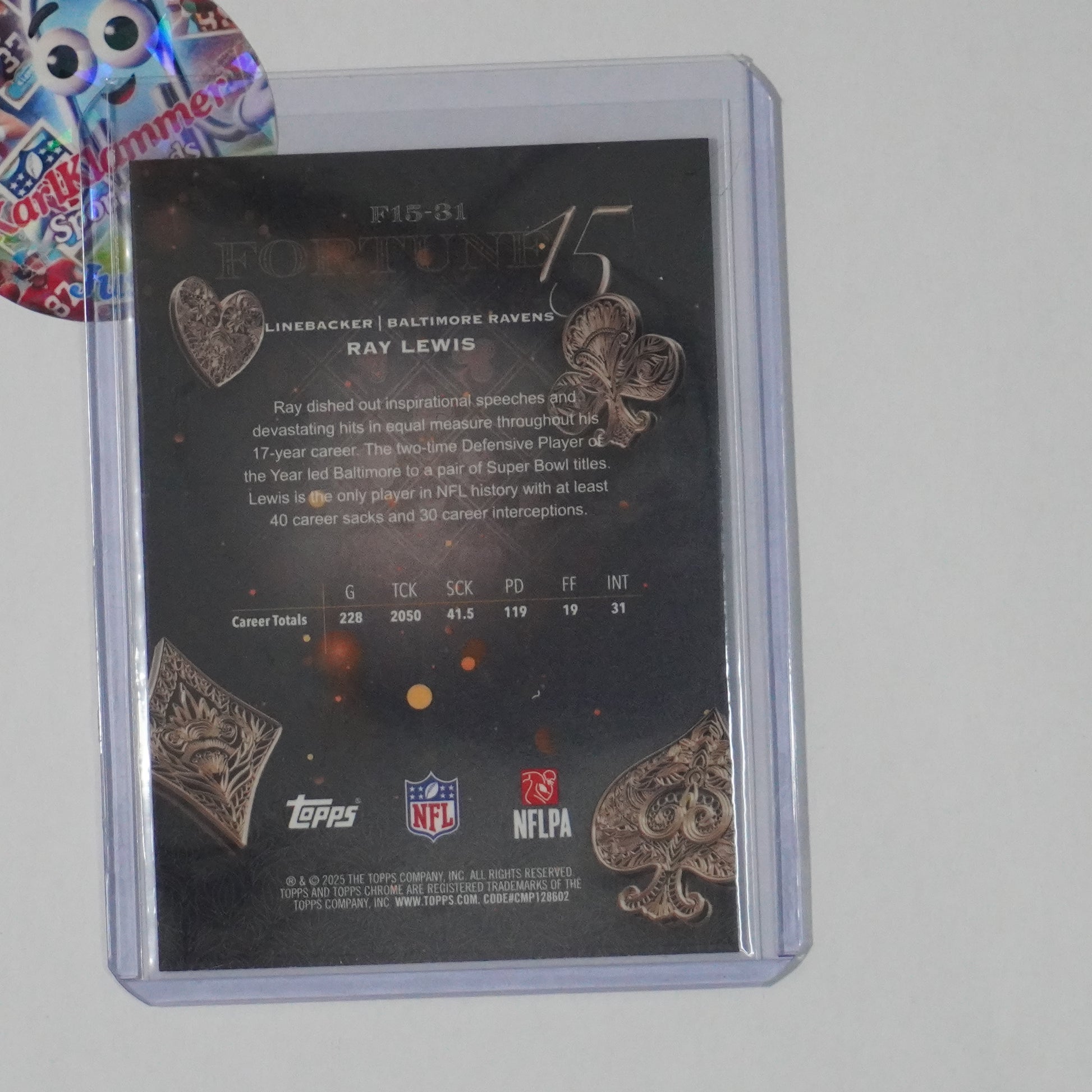 2025 Topps Chrome #F15-31 Ray Lewis Fortune 15 Yellow Refractor #/275 Ravens
