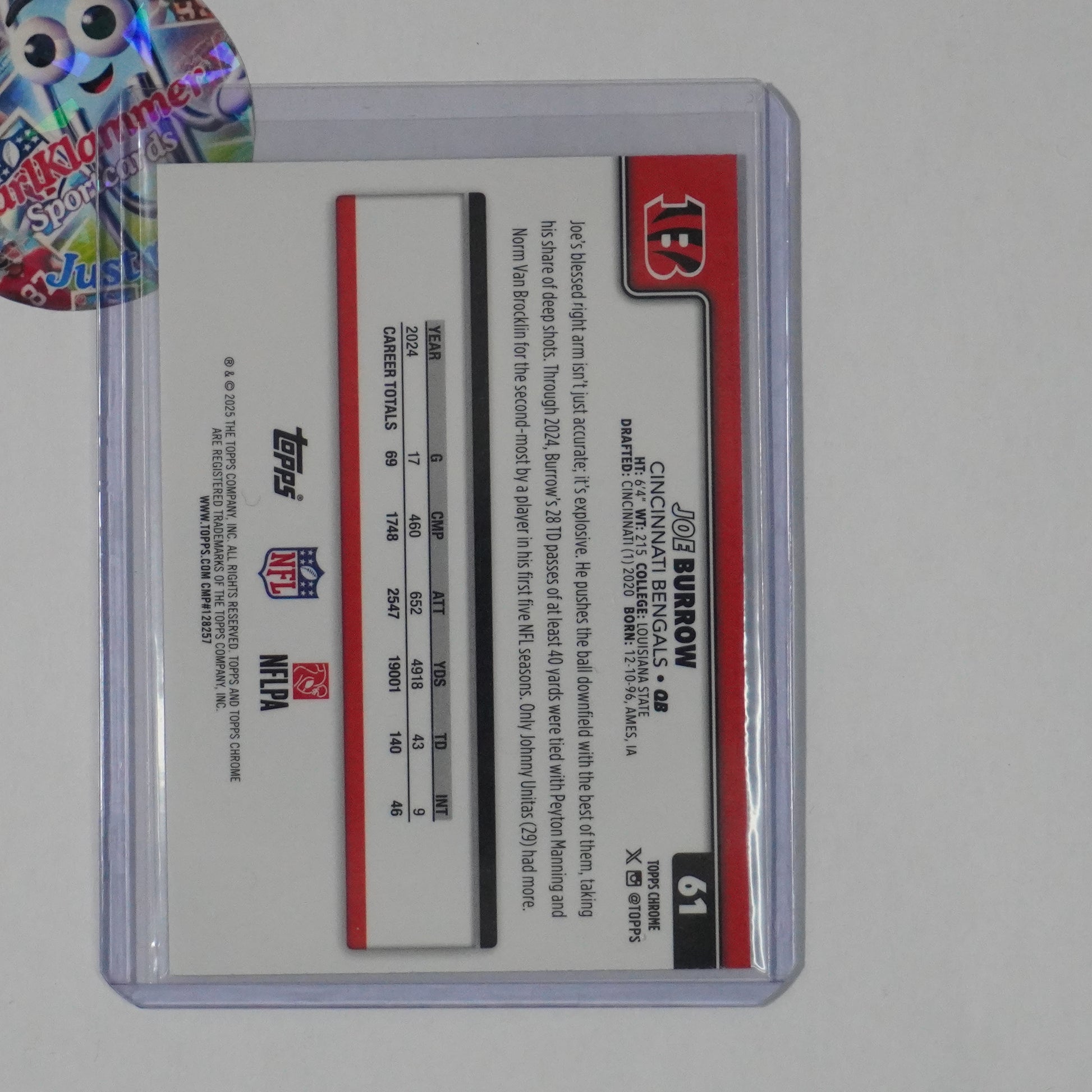 2025 Topps Chrome #61 Joe Burrow Ray Wave Refractor Cincinnati Bengals