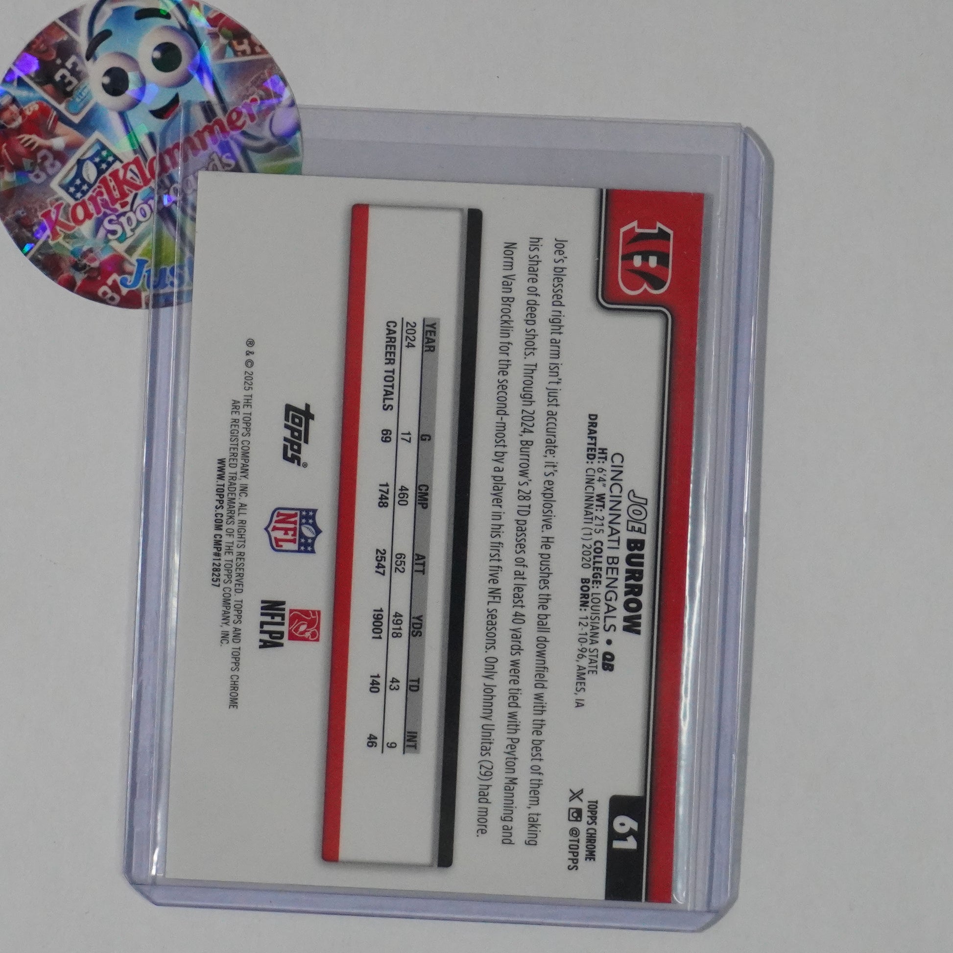 2025 Topps Chrome #61 Joe Burrow Red White and Blue Refractor Cincinnati Bengals