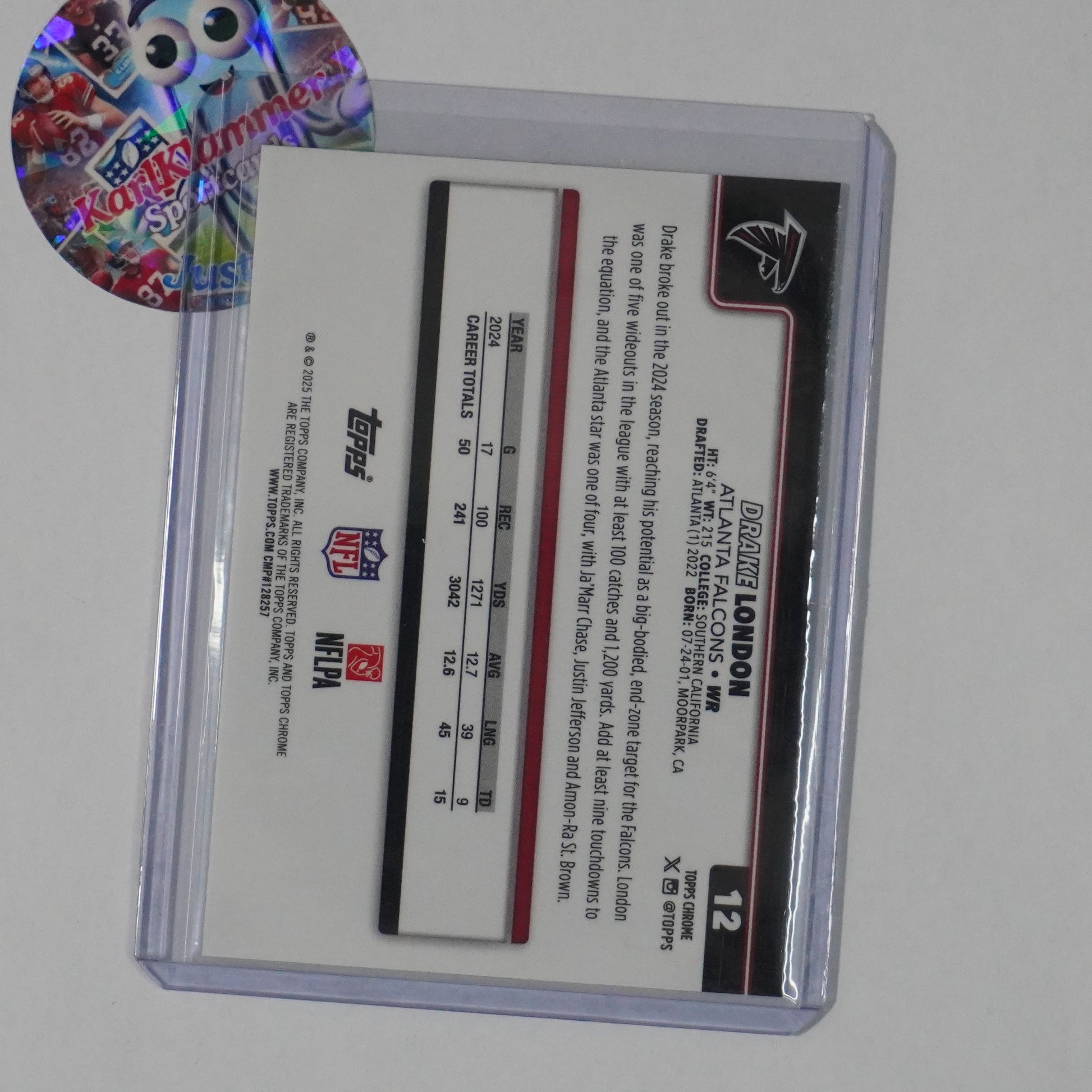 2025 Topps Chrome #12 Drake London Lime Green X-Fractor Atlanta Falcons