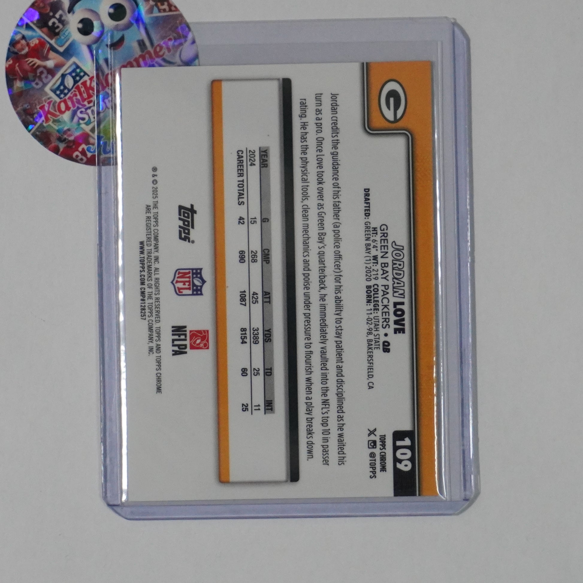 2025 Topps Chrome #109 Jordan Love Ray Wave Refractor Green Bay Packers