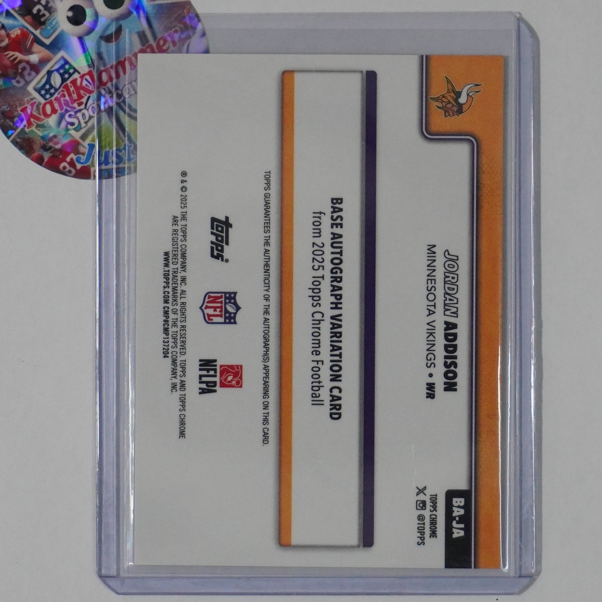 2025 Topps Chrome #BA-JA Jordan Addison Autographs Orange Wave Refractor #/25